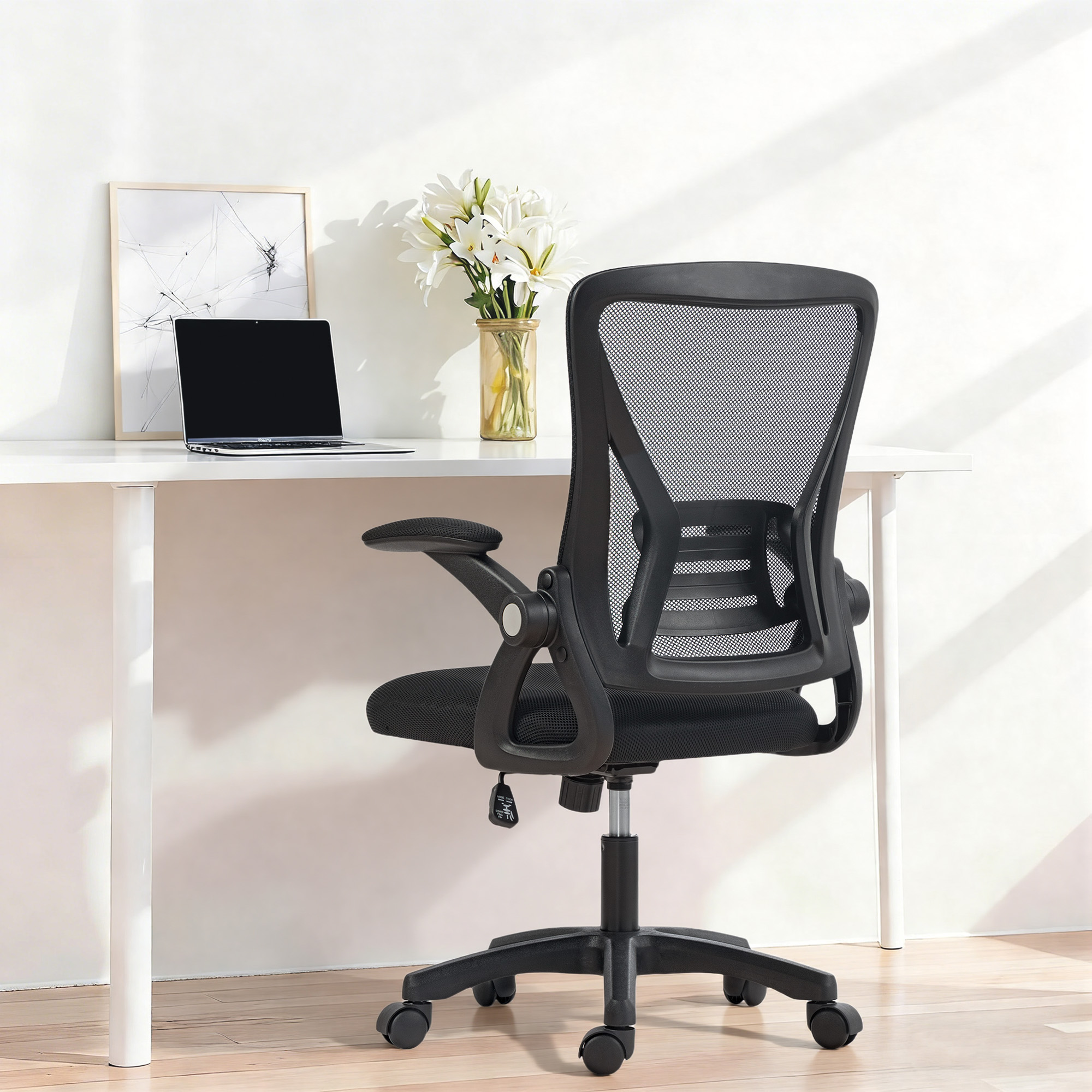 HOMCOM Office Chair, Mesh Desk Chair with Flip-up Armrests, Lumbar Support, Adjustable Height, Black Aosom Canada