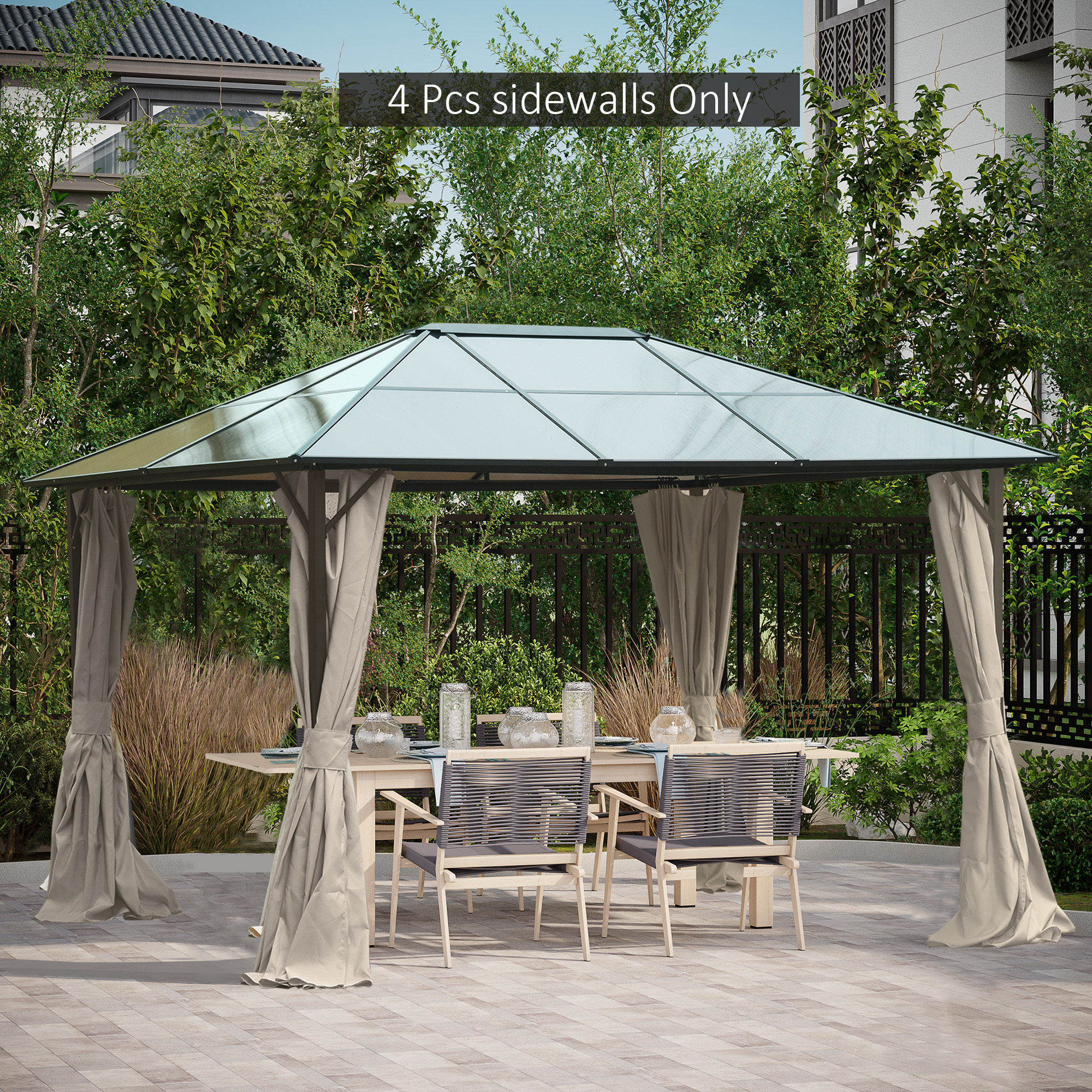 Outsunny 10' x 12' Gazebo Curtain Universal Gazebo Sidewall Set with 4 Panels, Hooks/C-Rings Included, Beige Aosom Canada