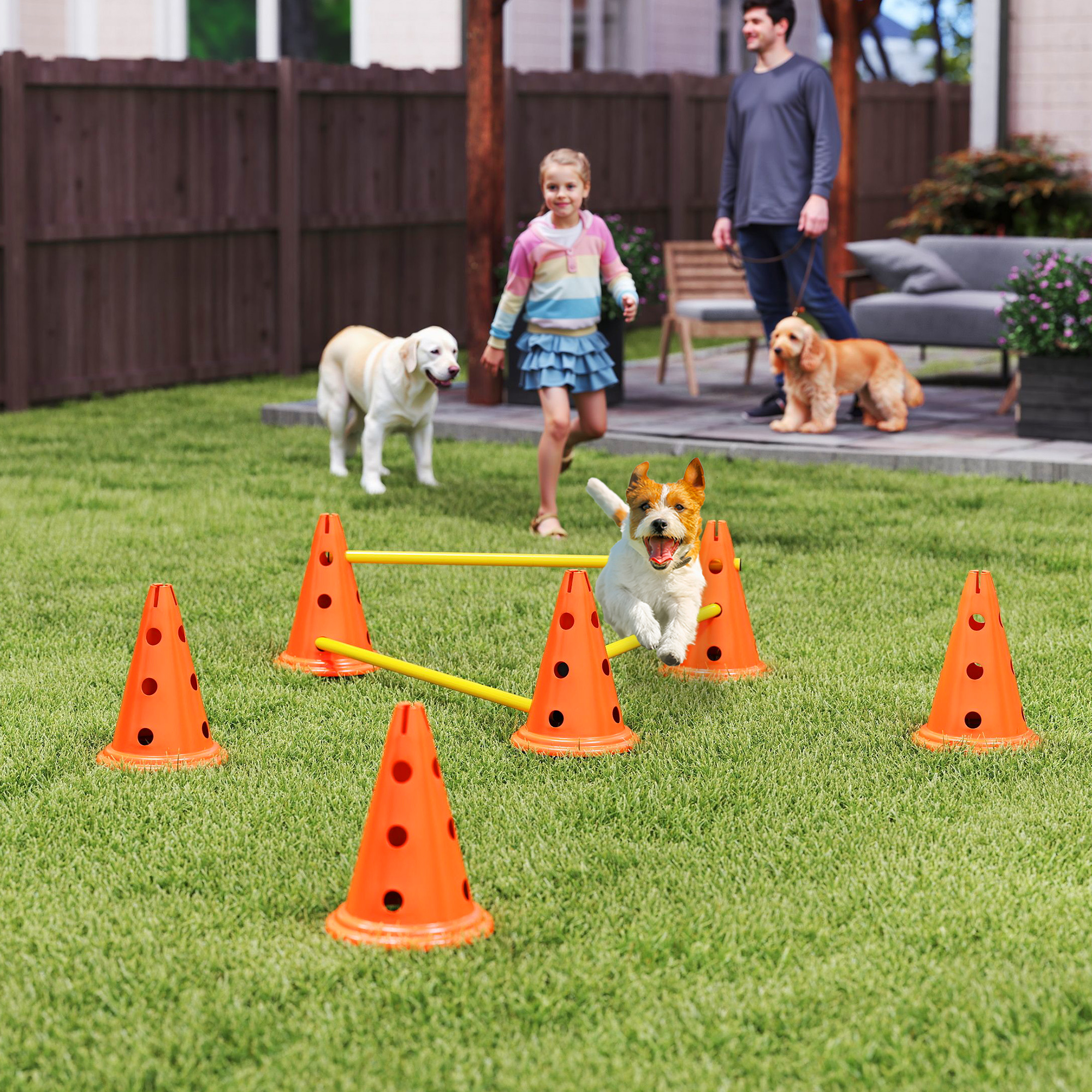 PawHut Dog Agility Hurdle Cone Set, Adjustable Obstacle Course Equipment with 6 Cones & 6 Poles, Carry Bag, Orange Aosom Canada