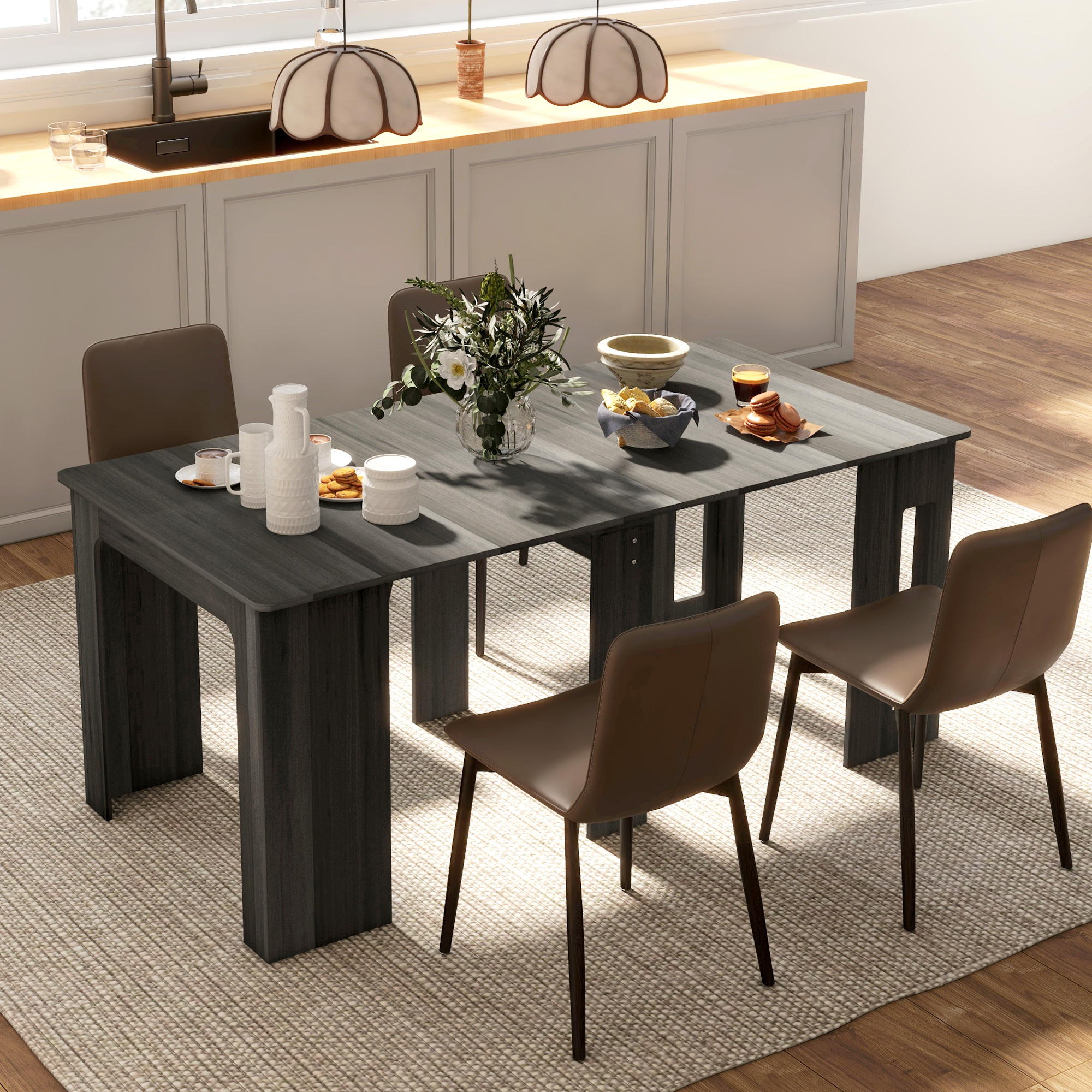 HOMCOM Foldable Table, Extendable Dining Table, Kitchen Table for Small Spaces, Seats up to 6 People, Grey Aosom Canada