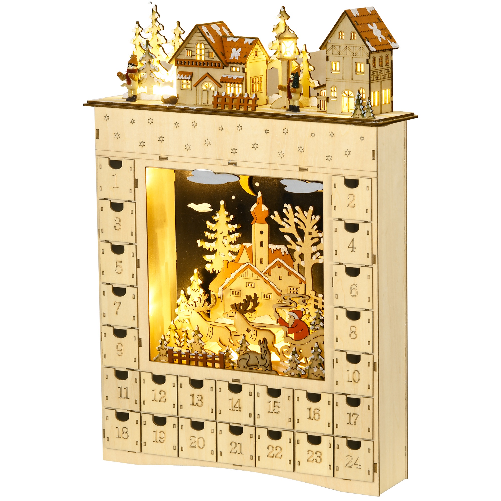 HOMCOM Christmas Advent Calendar Wooden Countdown to Christmas with 24 Drawers