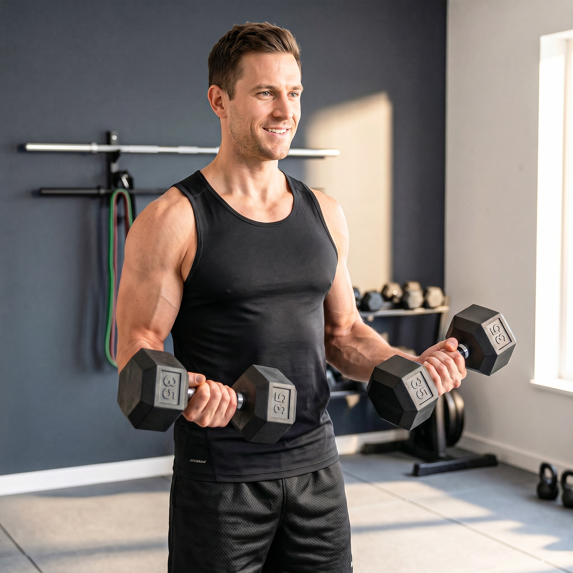 Soozier 2 x 35 lbs Rubber Hex Dumbbell Set for Body Fitness Strength Training Home Office Gym, Black | Aosom Canada