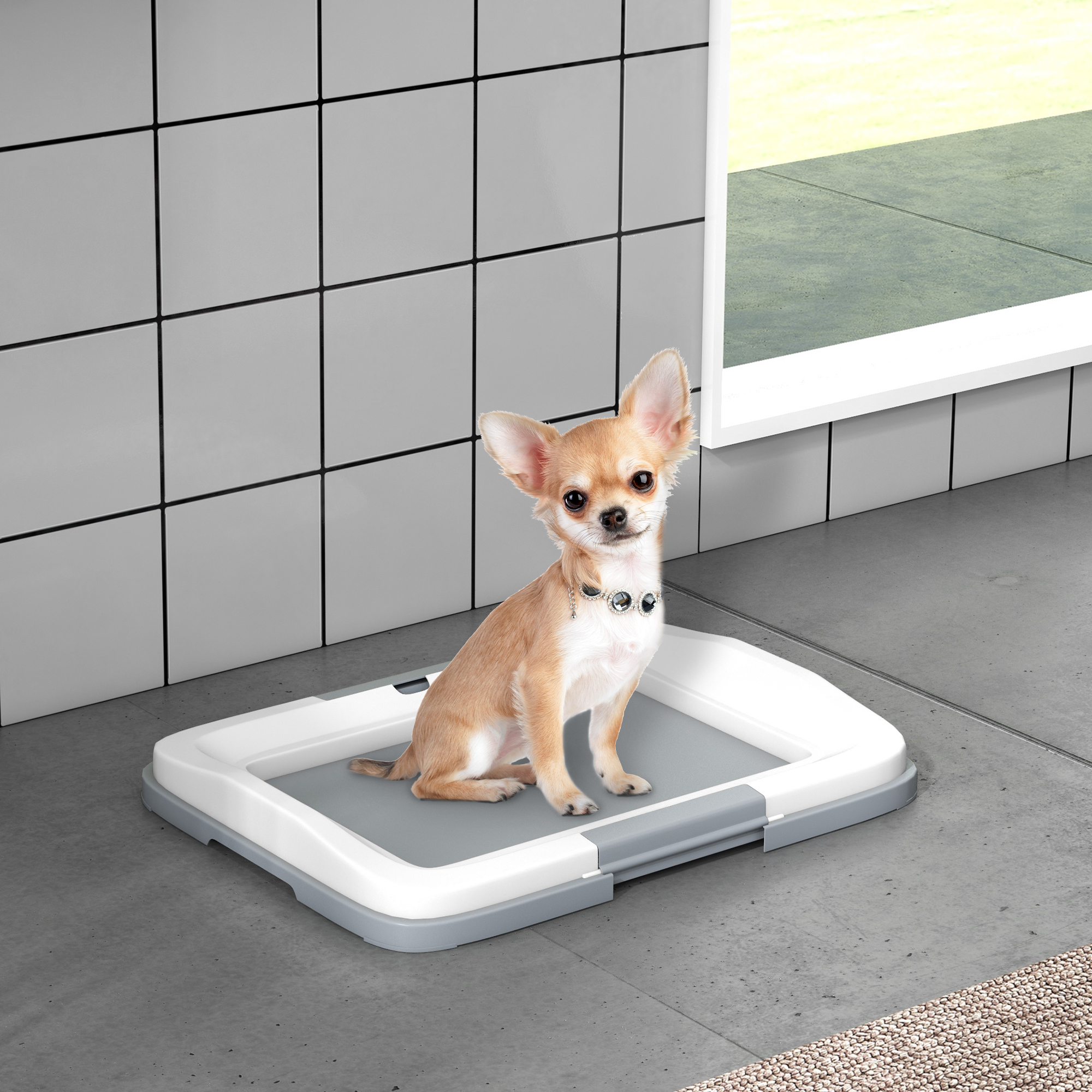 PawHut 18" x 13" Pee Pad Holder, Dog Potty Tray for Indoor Outdoor, Easy to Clean Dog Training Toilet Pee Pad Tray, Grey Aosom Canada