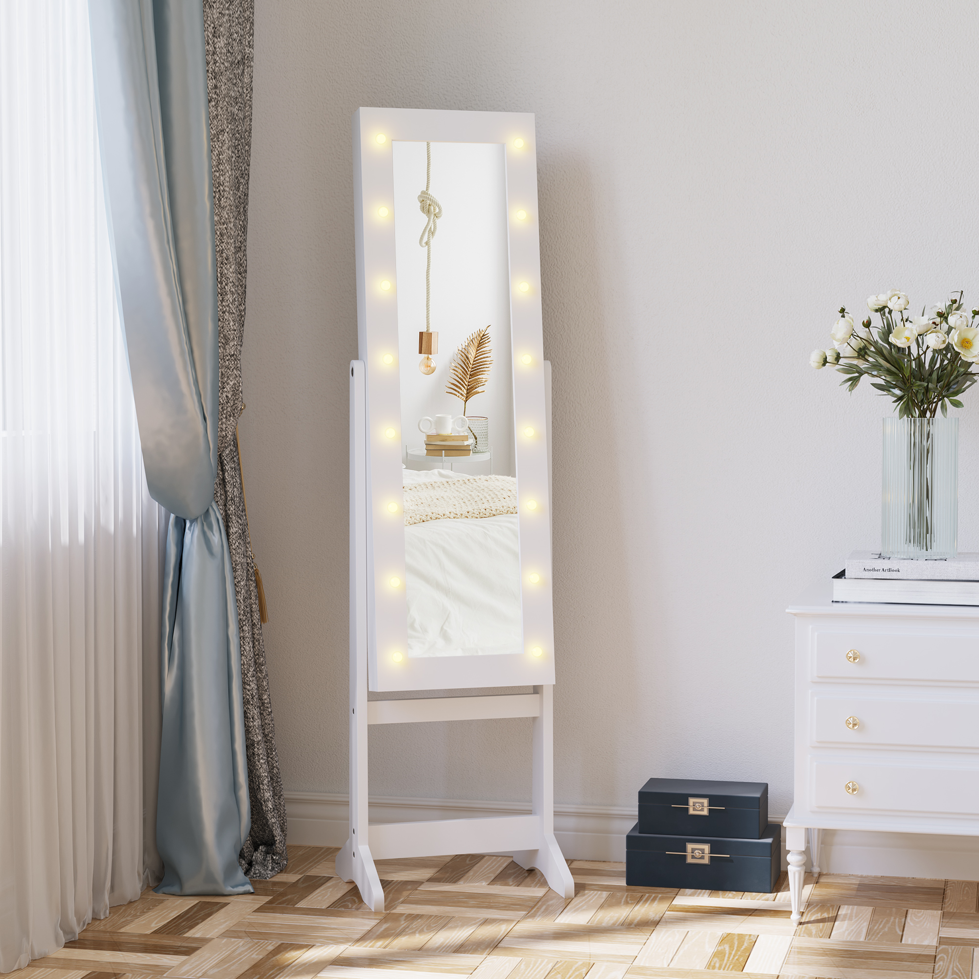 HOMCOM Lighted Jewellery Cabinet Mirrored Armoire Organizer Free Standing Storage for Necklaces Bracelets Rings Earrings Adjustable Aosom Canada