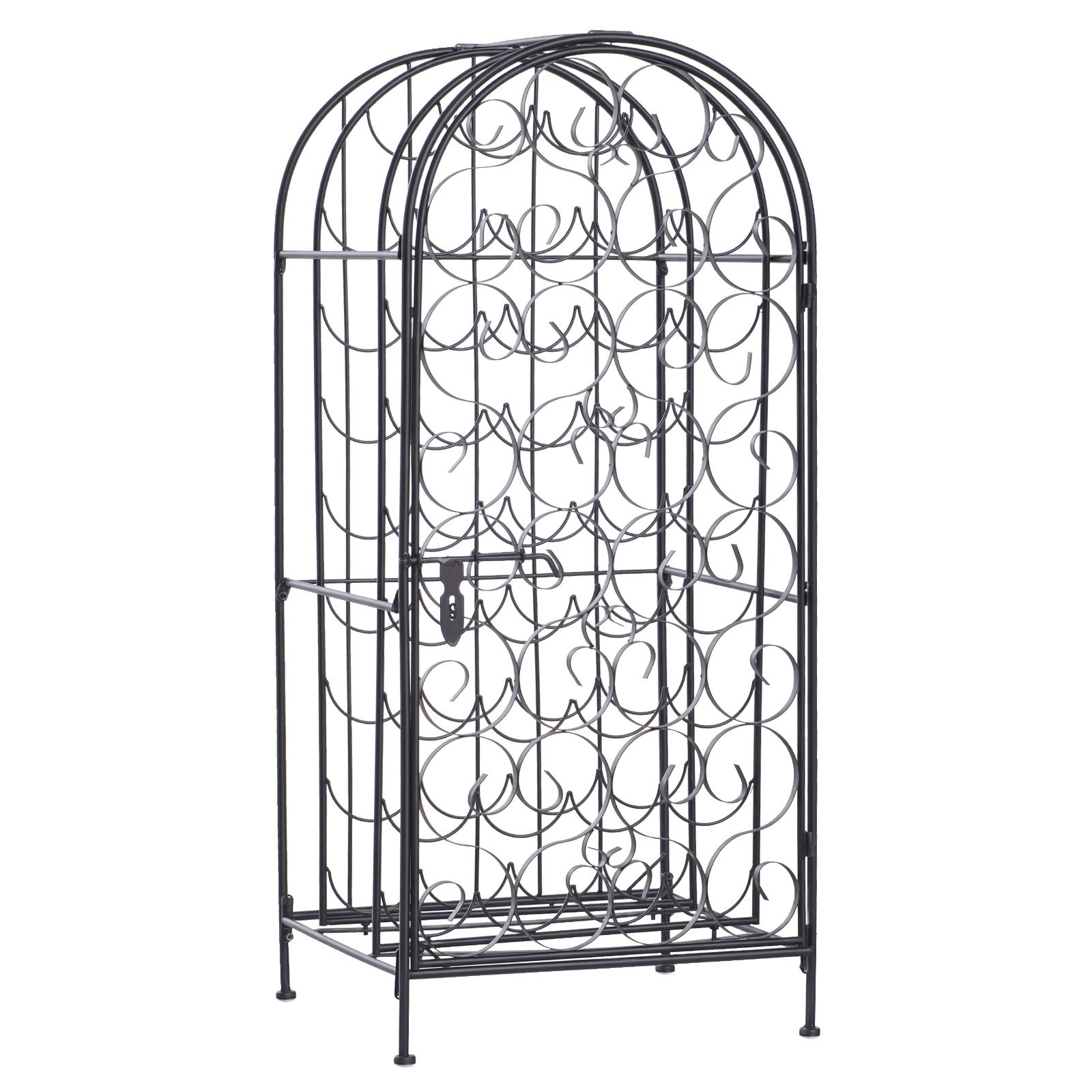 HOMCOM Wrought Iron Wine Rack Jail, Classic Black, for 35 Bottles, with Secure Lock | Aosom.com