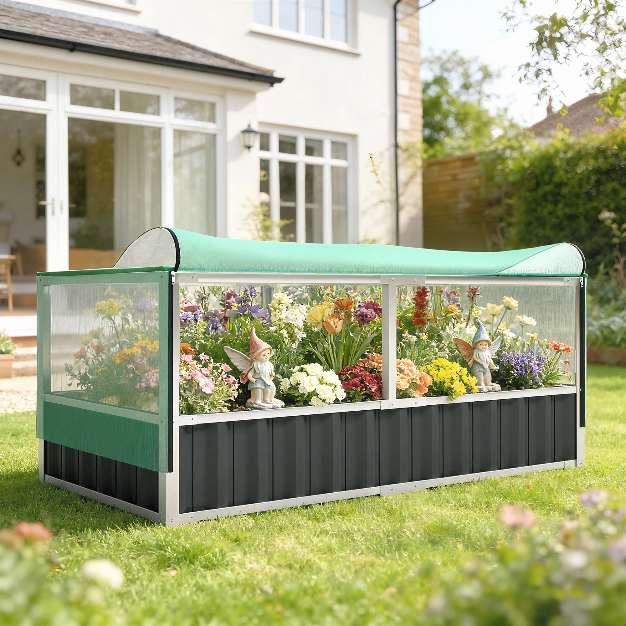 Outsunny Raised Garden Bed, 5.7 x 3 x 2.3ft Steel Planter Box Outdoor with Cover, Gloves, Dark Grey Aosom Canada