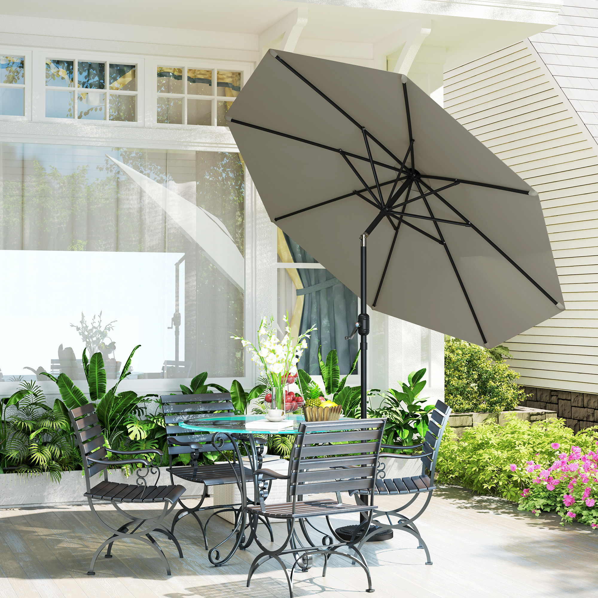 Outsunny Aluminum Patio Umbrella, Garden Outdoor Parasol, Sun Shelter, 8.5ft, Light Grey Aosom Canada