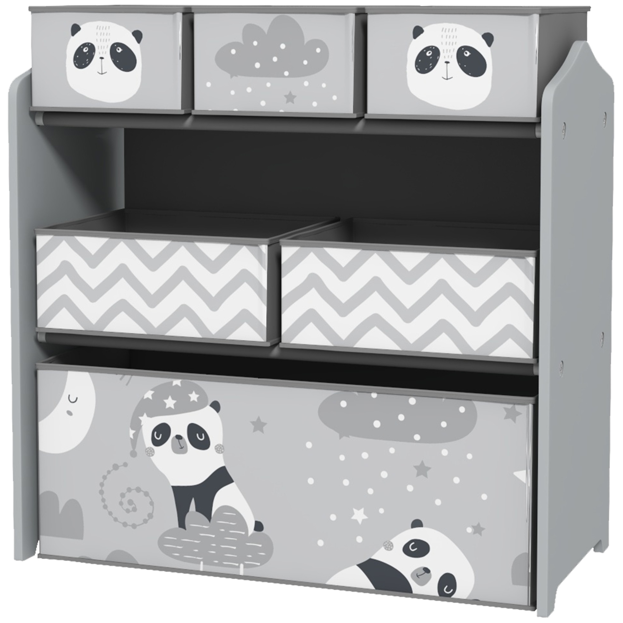 Qaba Toy Storage Organizer with 6 Storage Bins and 3-Tier Bookshelf, Toy Storage Shelf for Bedroom, Animal Design, Gray