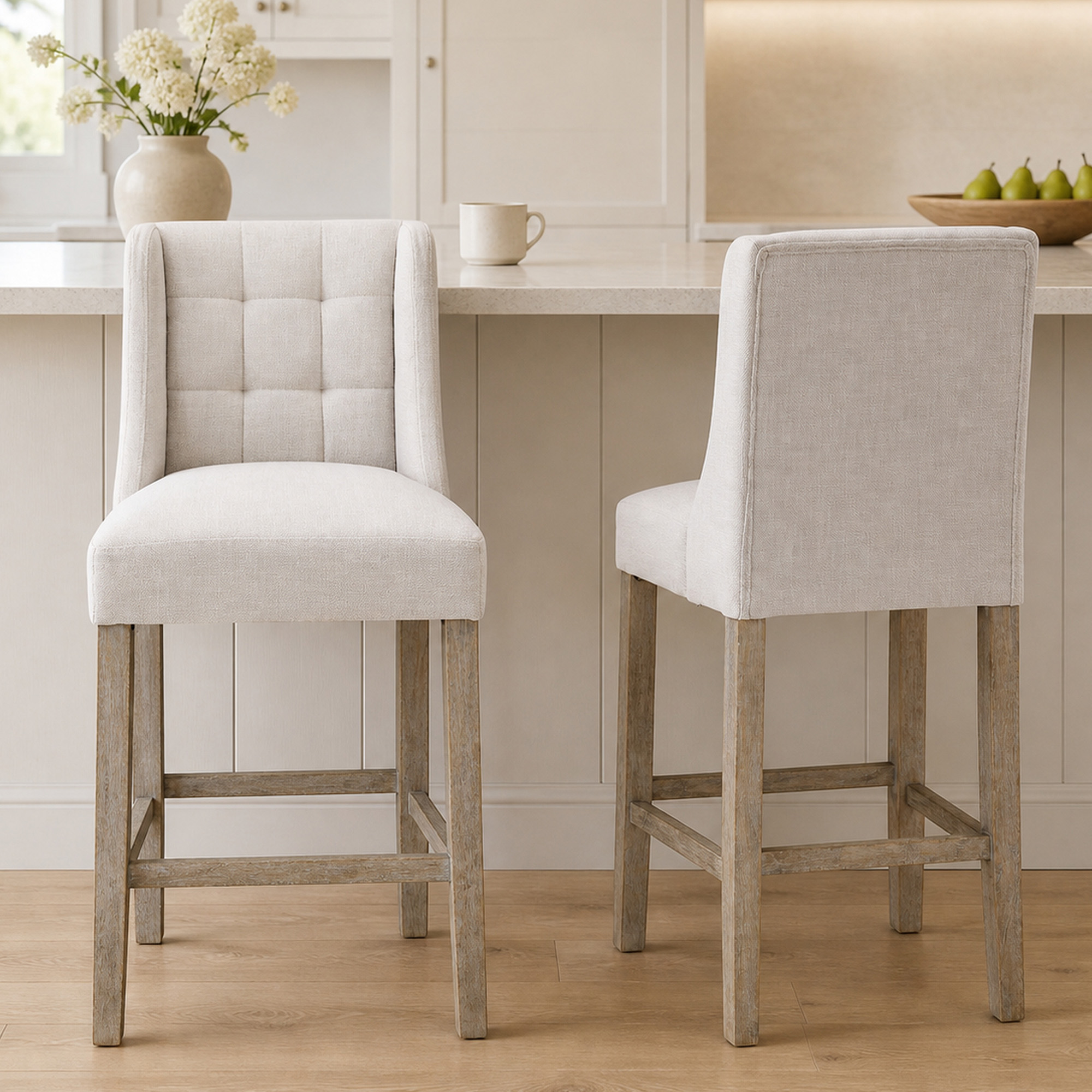 HOMCOM Elegant Counter Height Bar Stools Set of 2 Tufted Upholstery Kitchen Chairs Beige Aosom Canada