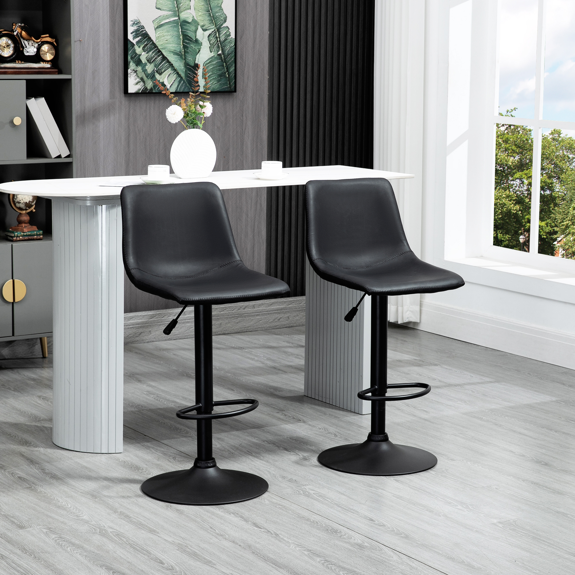 HOMCOM Swivel Seating : Adjustable Height Bar Stools Set of 2, 360° Swivel Vintage Leather Grey Kitchen Counter Chairs with Backs Aosom Canada