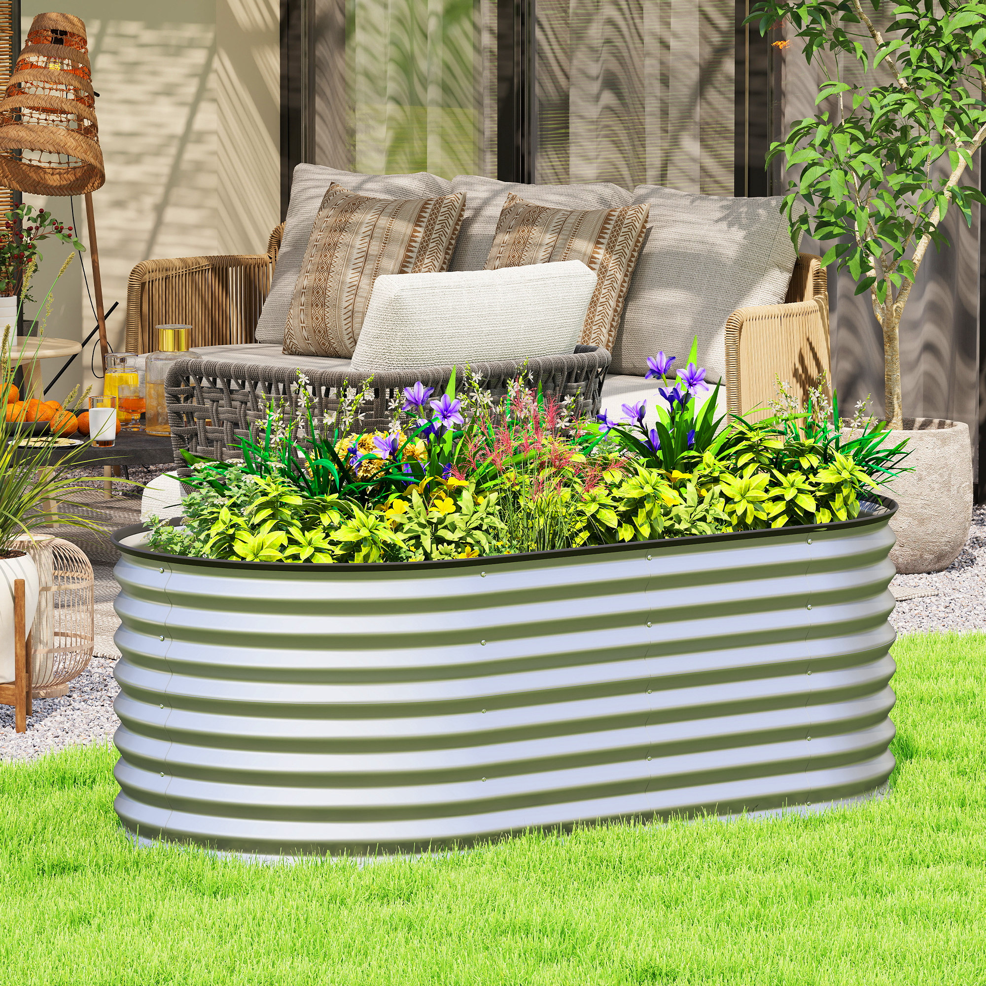 Outsunny 5 x 2.5 x 2 ft Oval Galvanized Steel Raised Garden Bed, Deep Modular Metal Planter Box, Silver Aosom Canada