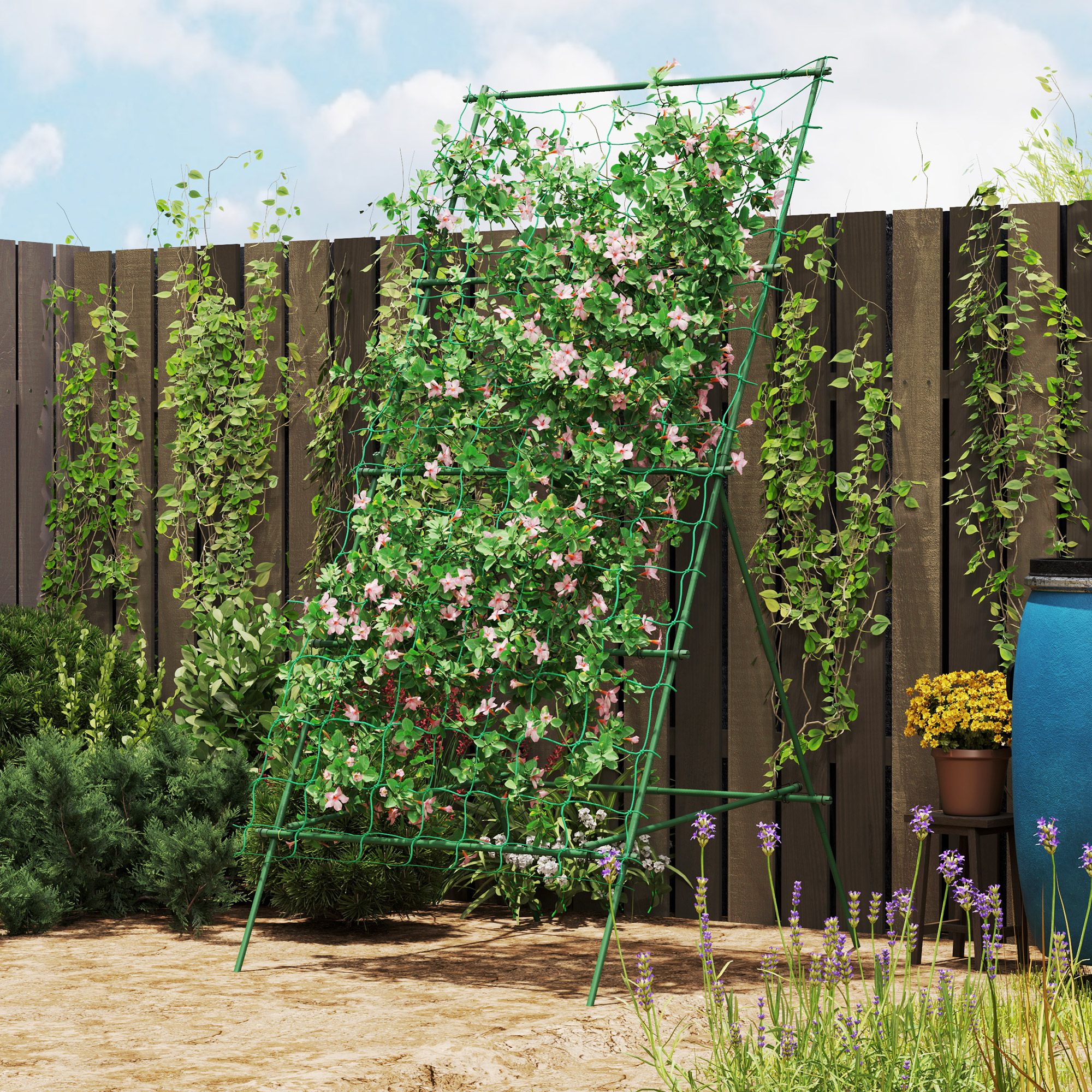 Outsunny Cucumber Trellis for Climbing Plants, Adjustable A-Frame Garden Trellis with Climbing Net, 20 Metal Clips, 4 Net Straps Aosom Canada
