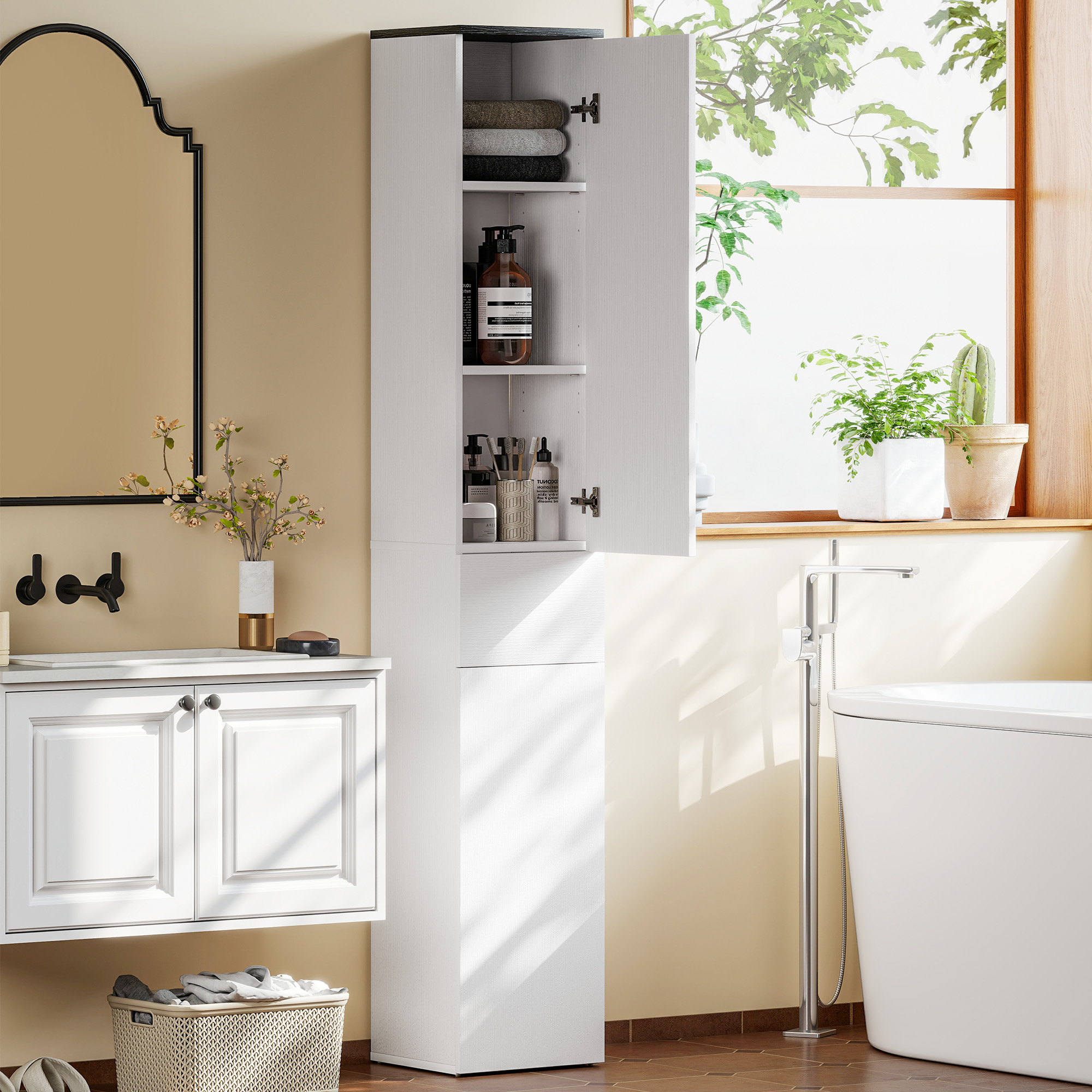 HOMCOM Tall Bathroom Cabinet with 2 Cupboards and Drawer, Slim Bathroom Storage Cabinet with Adjustable Shelves, White Aosom Canada