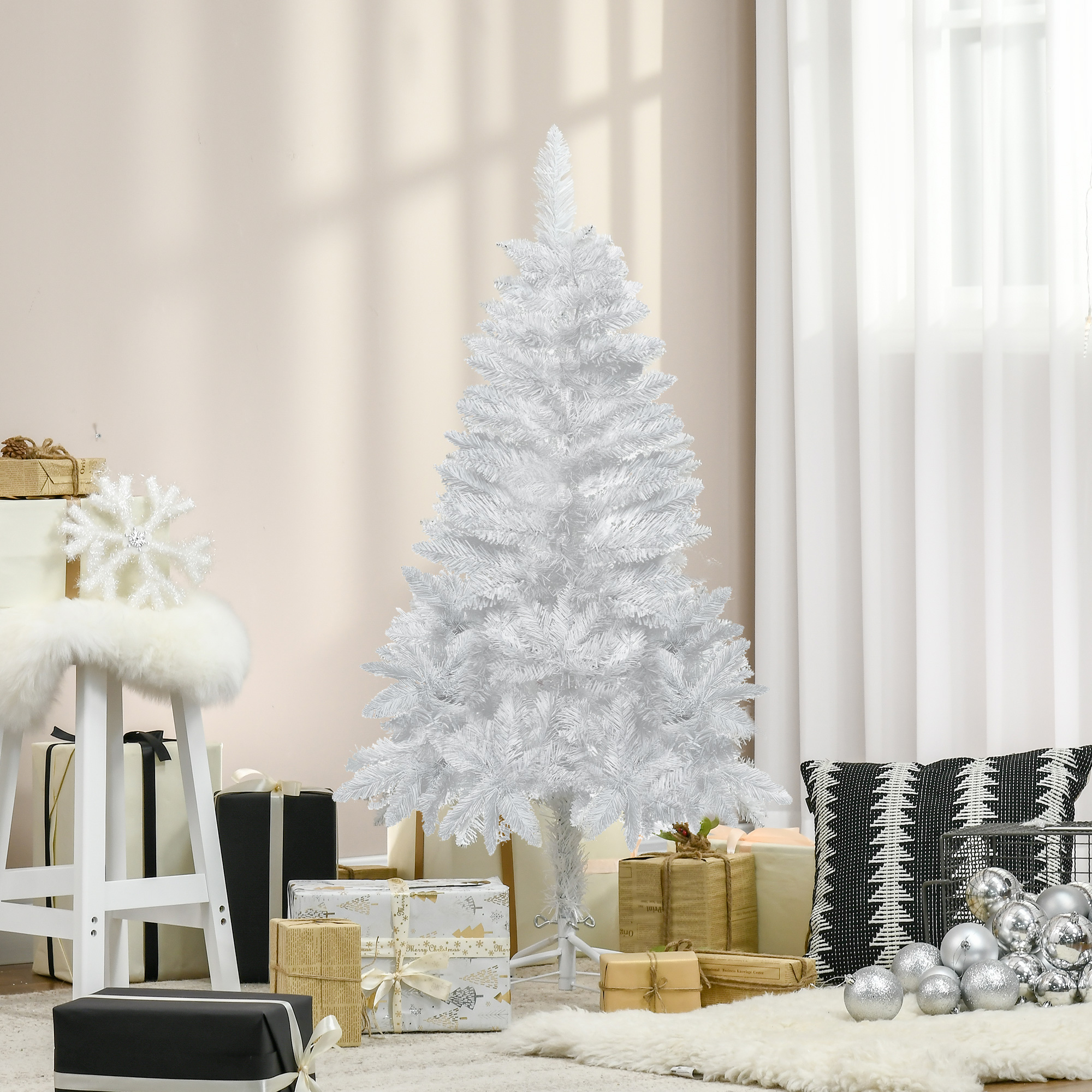 HOMCOM 4ft Artificial Christmas Tree with Pine Realistic Branches, Auto Open, for Indoor Decoration, White Aosom Canada
