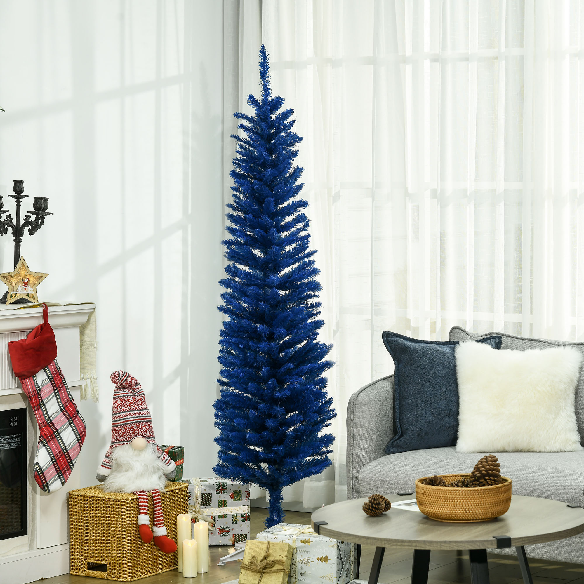 HOMCOM 6ft Deep Blue Pencil Christmas Tree, Slim Artificial Xmas Holiday Decor, Easy Setup | Aosom Canada