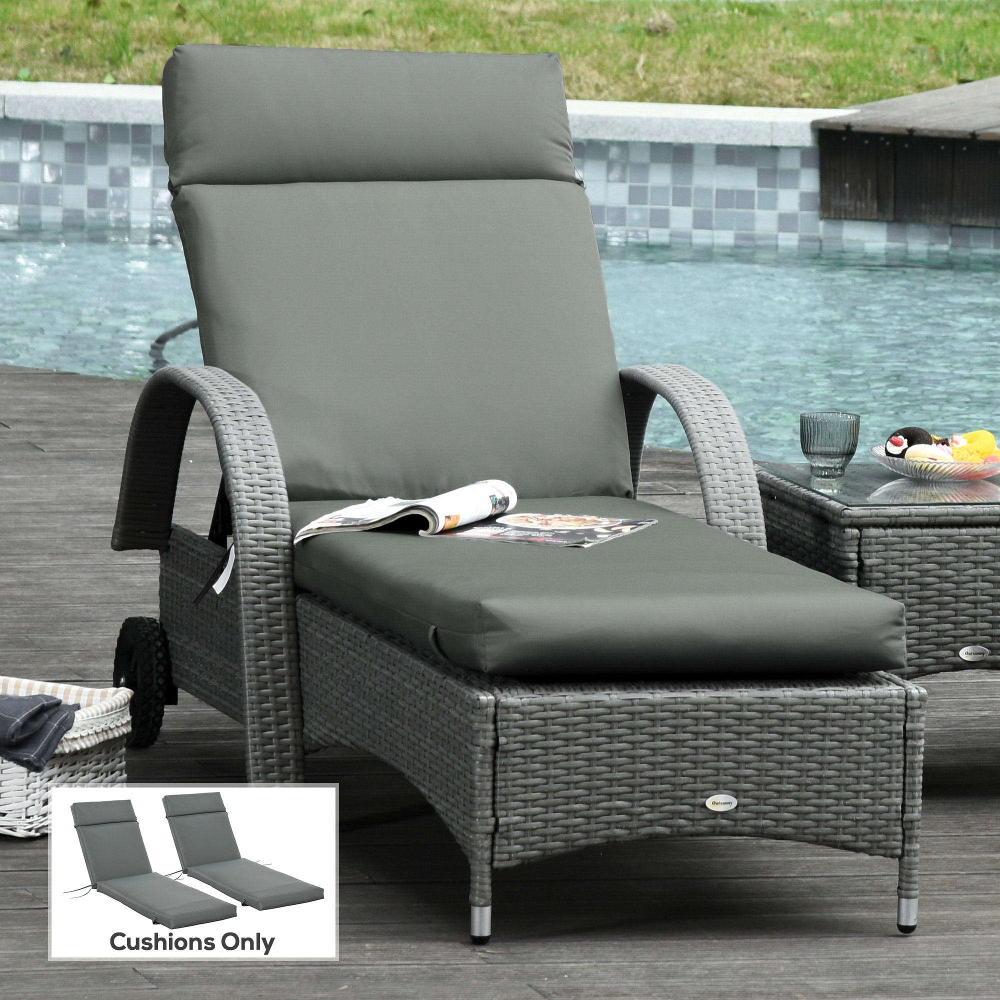 Outsunny Outdoor Lounge Chair Cushion Set of 2, Non-Slip Chaise Lounge Cushions, Sun Lounger Pads, 77.2" x 21.7", Dark Grey Aosom Canada