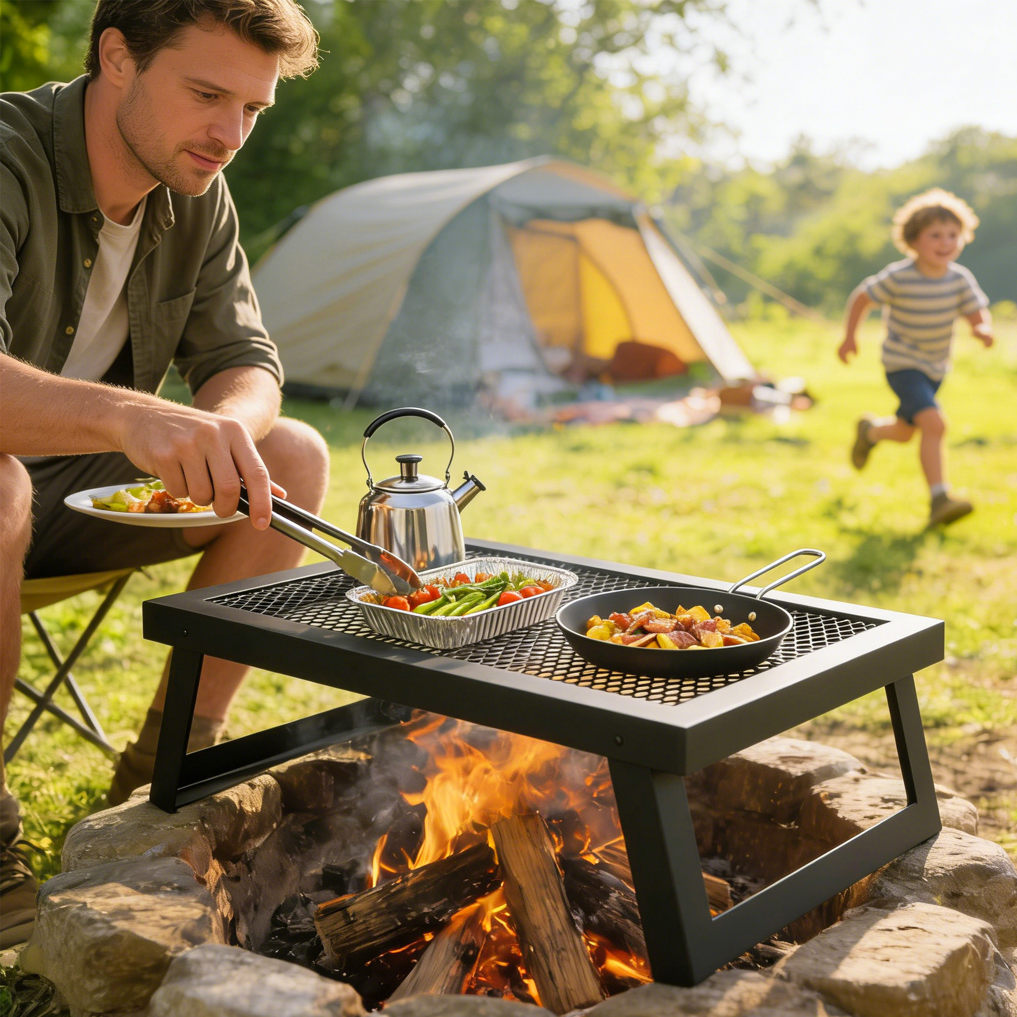 Outsunny Folding Campfire Grill, 22" x 12" Heavy Duty Carbon Steel Grill Grate with Folding Legs, Black Aosom Canada