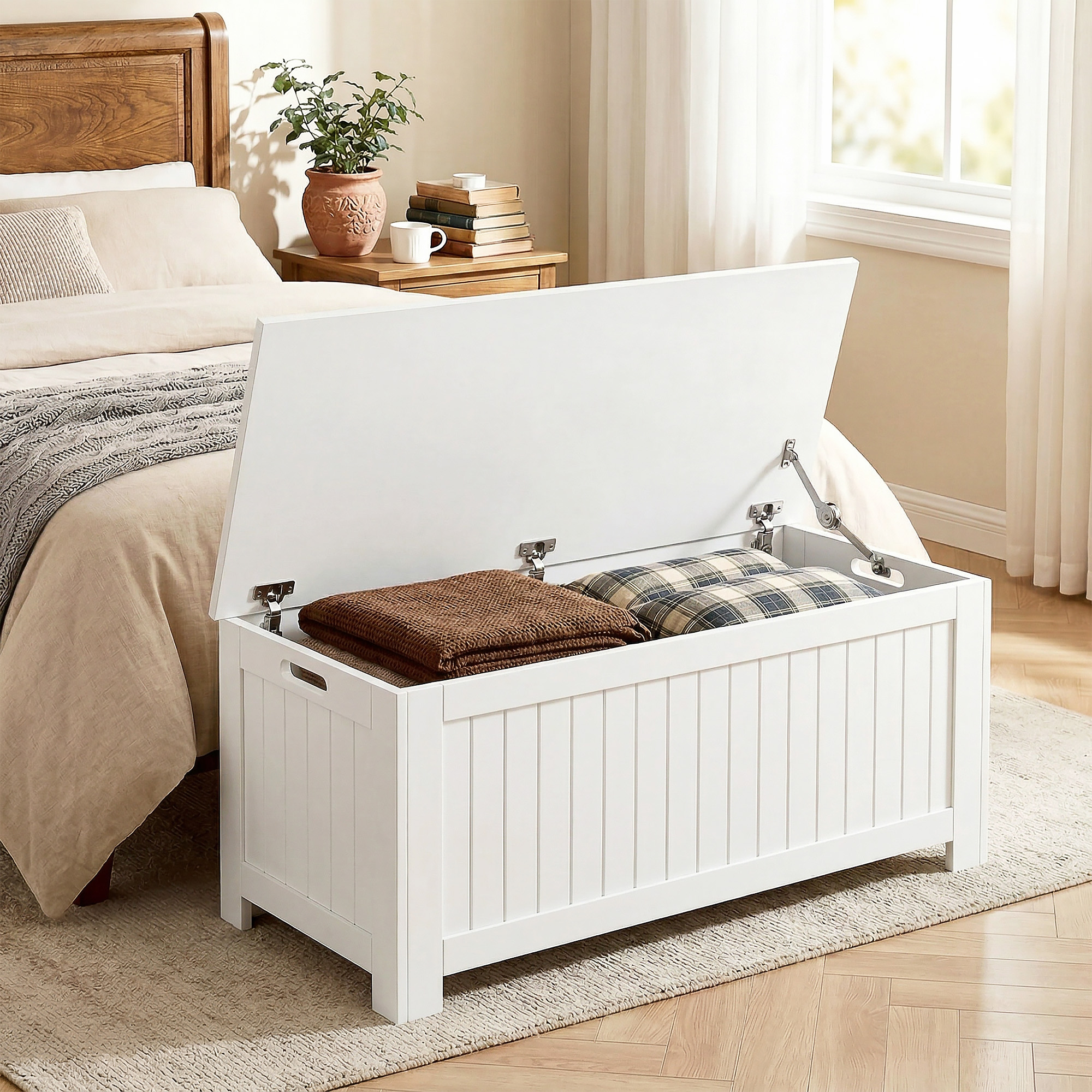 HOMCOM Large Storage Box Storage Trunk Cabinet Container with Lid and 2 Safety Hinges, White Aosom Canada