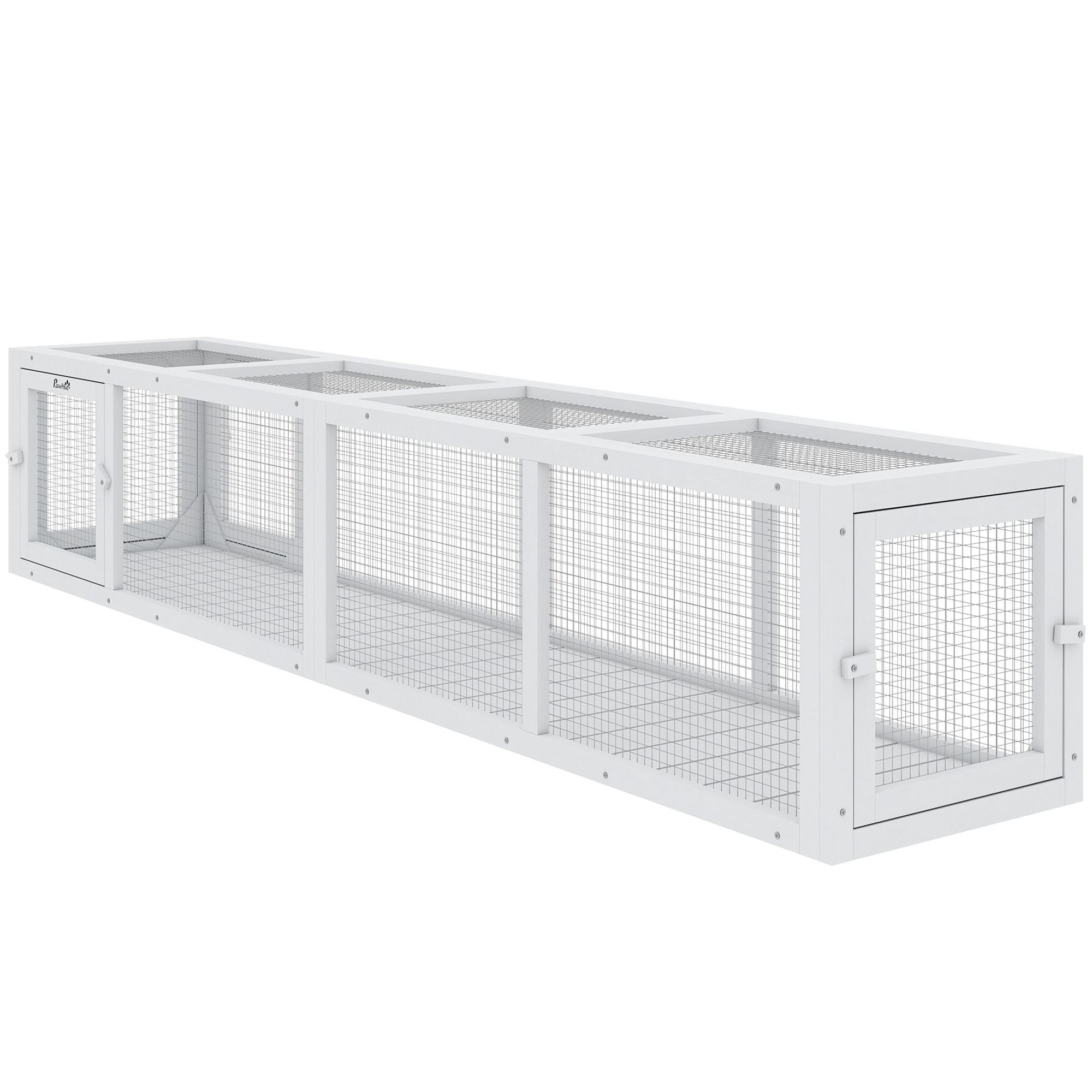 PawHut Wooden Cat Run with Weather Protection, Connecting Inside and Outside, 79"L x 15"W x 15"H, White