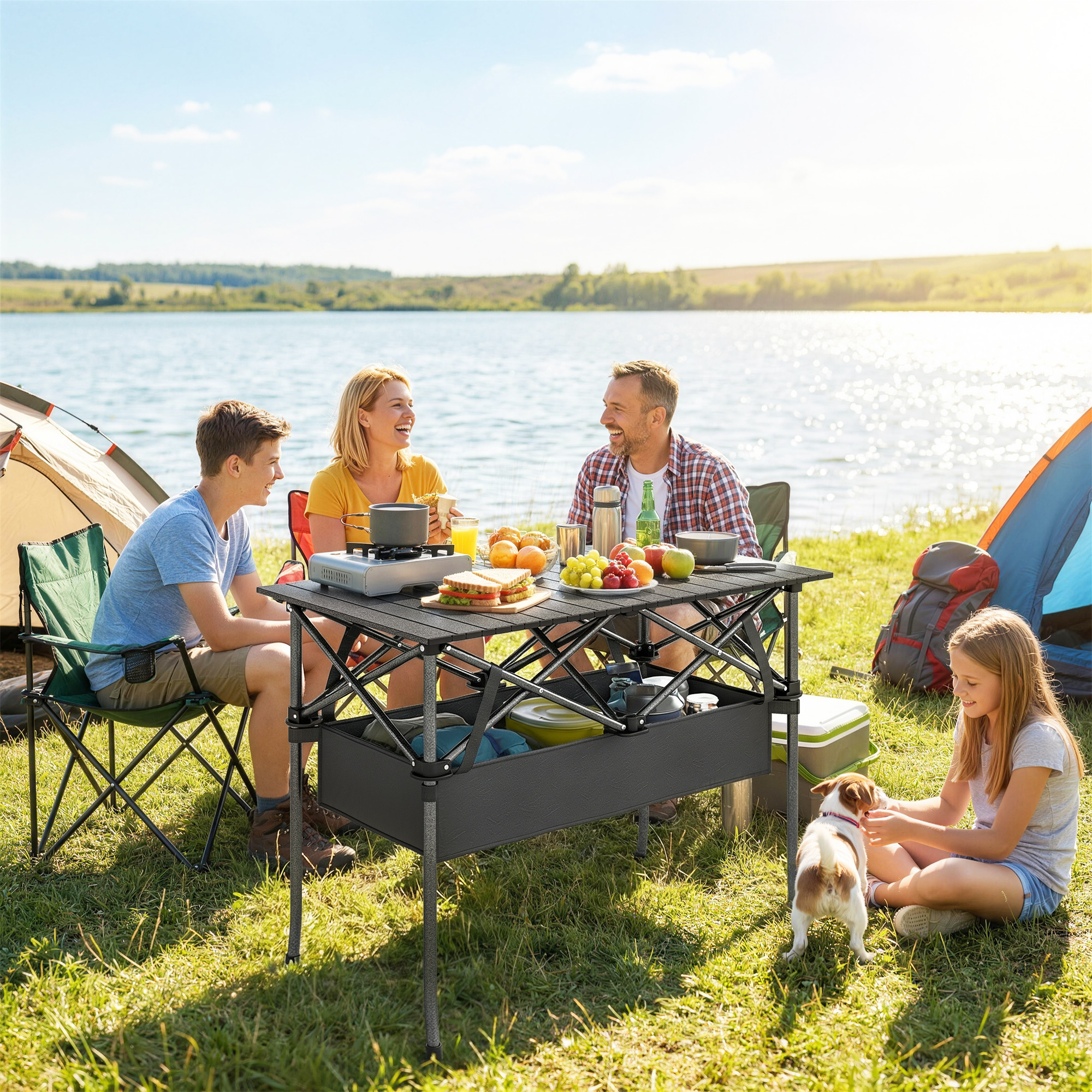Outsunny 3ft Folding Camping Table, Picnic Table with Mesh Storage Net, Carrying Bag and Metal Frame, Black | Aosom Canada