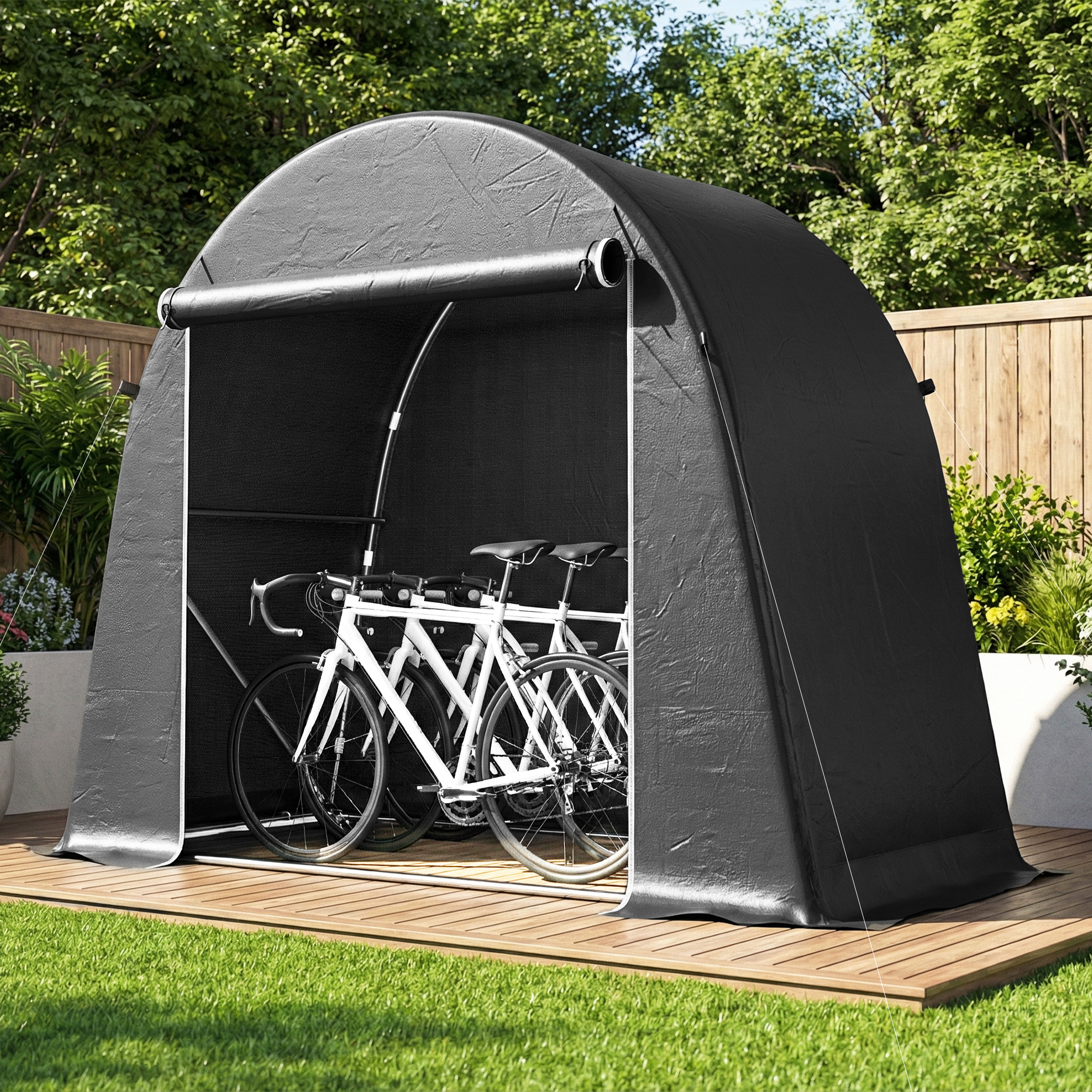 Outsunny 8' x 4' Portable Shed, Waterproof Bike Tent with Roll-up Zipper Door and Galvanised Metal Frame for Bike, Garden Tools Aosom Canada