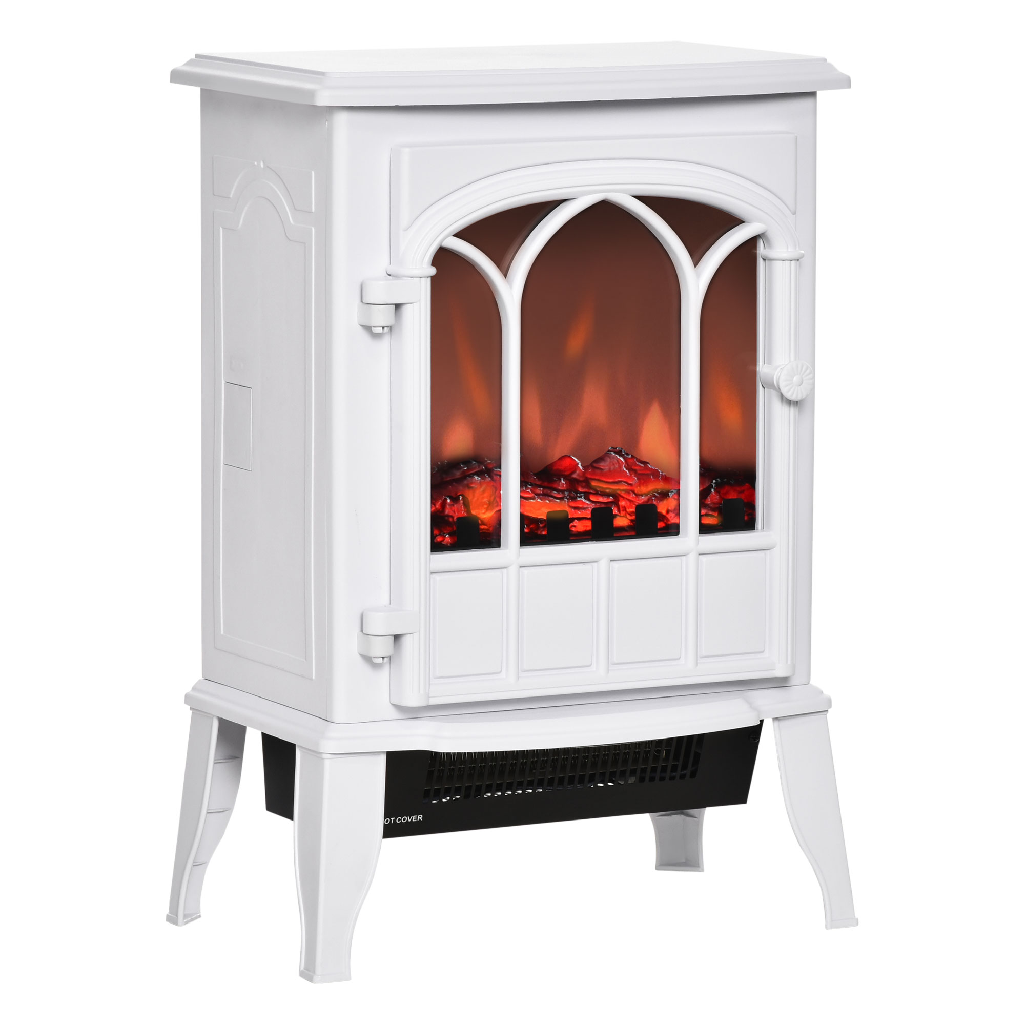 HOMCOM Modern Electric Fireplace, Free Standing Electric Fire with Realistic LED Flame, 750W/1500W, White