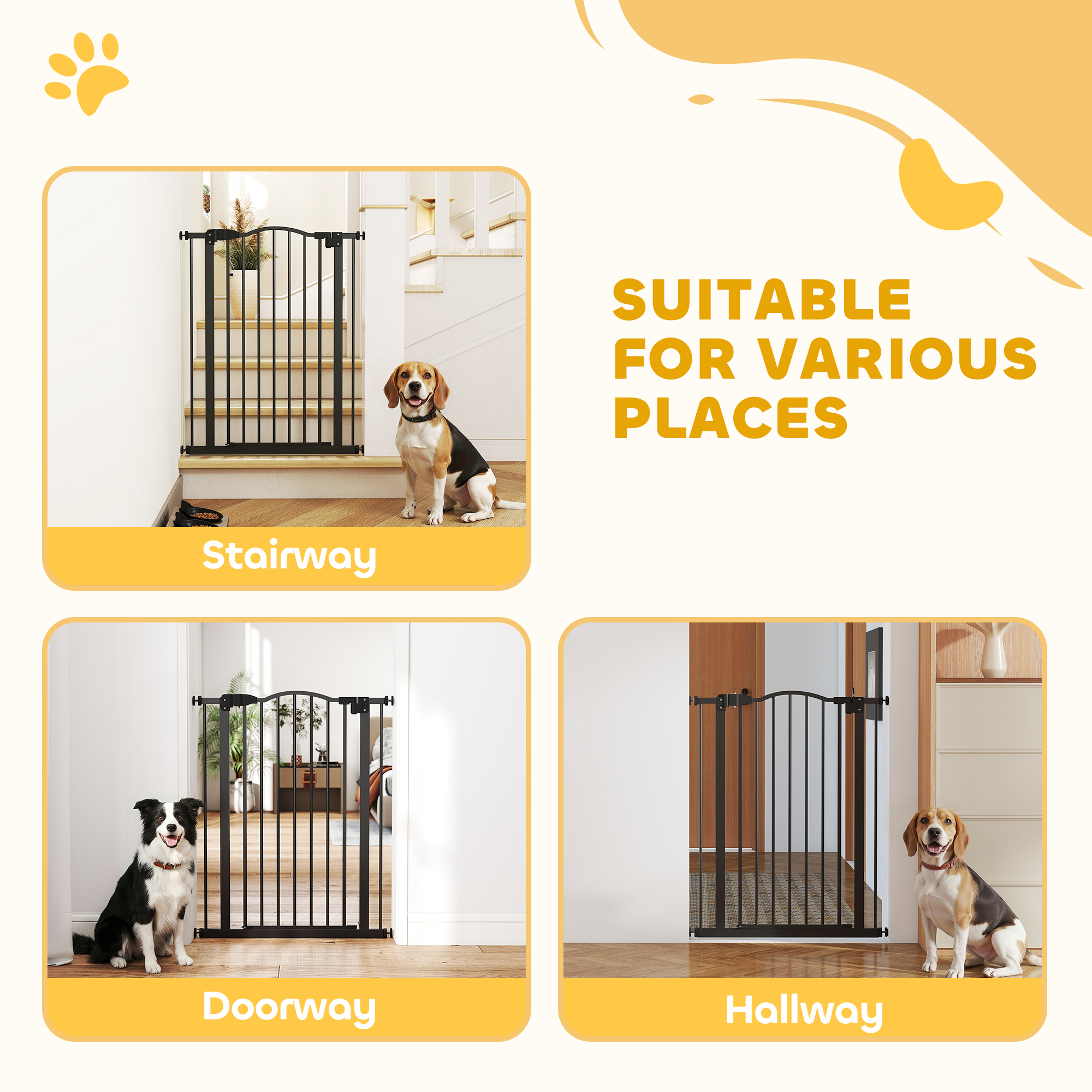 PawHut Extra Tall Dog Gate with Door, Pressure Fit, Auto Close