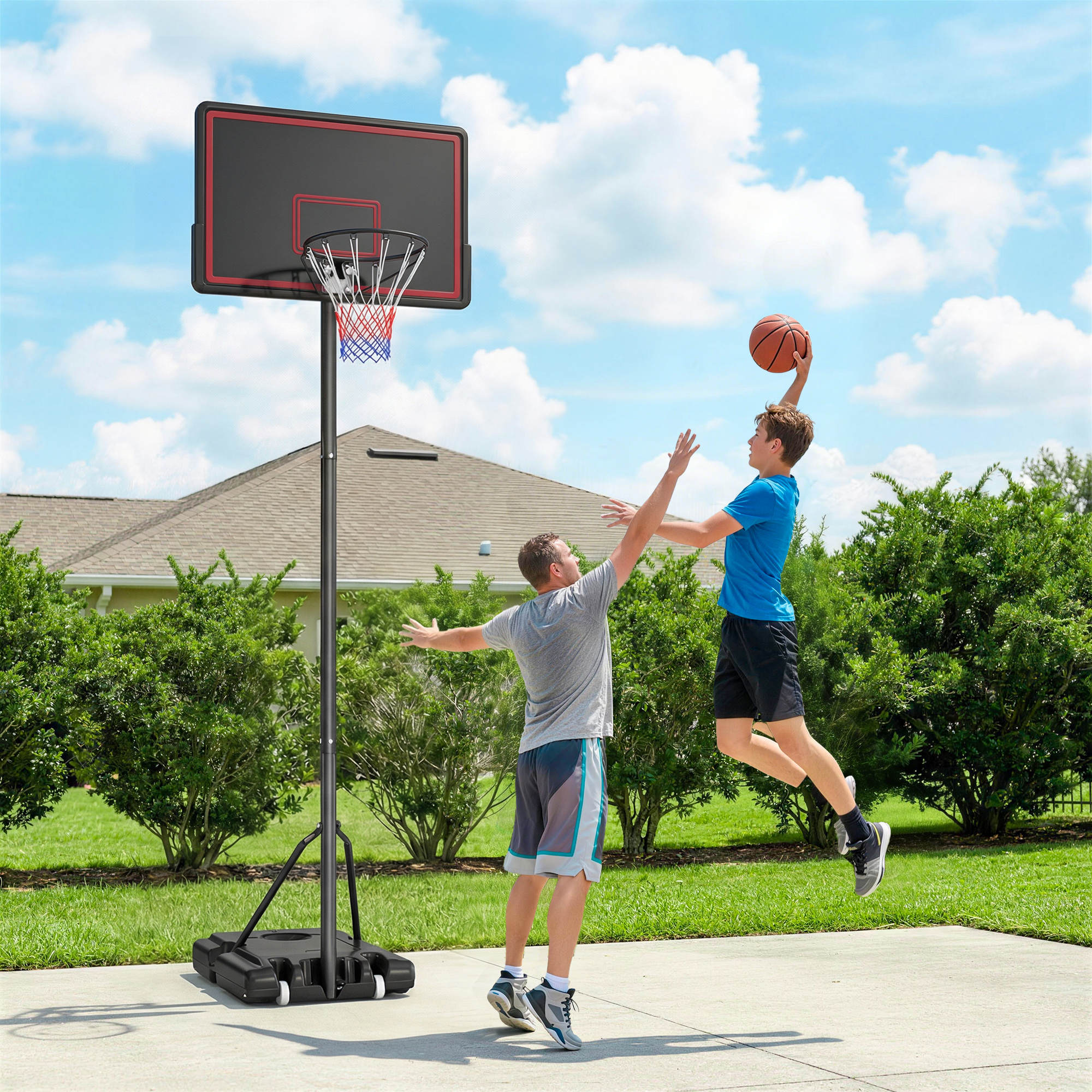 Soozier Portable Basketball Hoop Outdoor, 4.4-10ft Adjustable Height Basketball Goal with Wheels, Fillable Base and Sandbag Aosom Canada