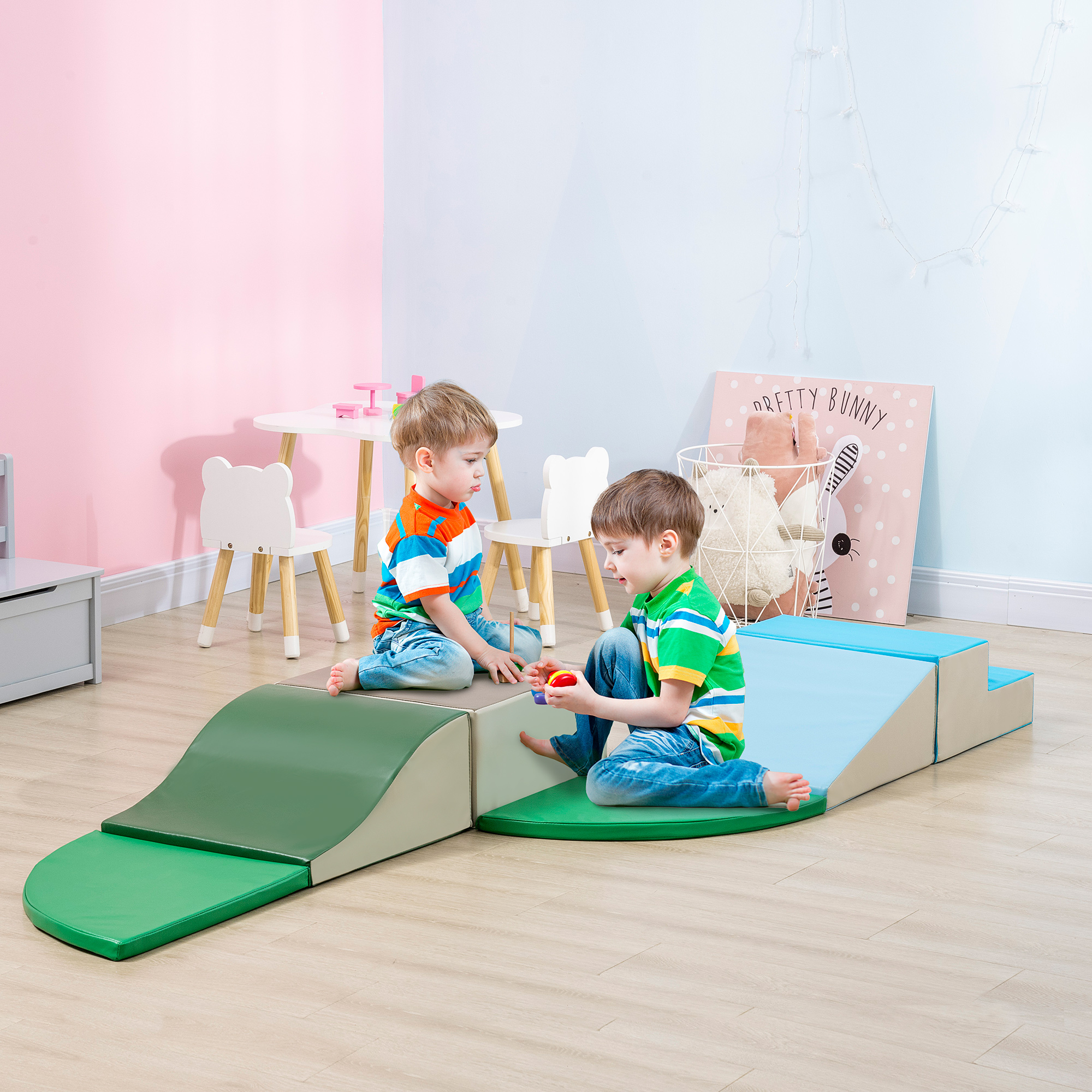 Qaba 6-Piece Soft Play for 12-36 Months Toddlers to Climb, Crawl, Slide, Blue, Green Aosom Canada