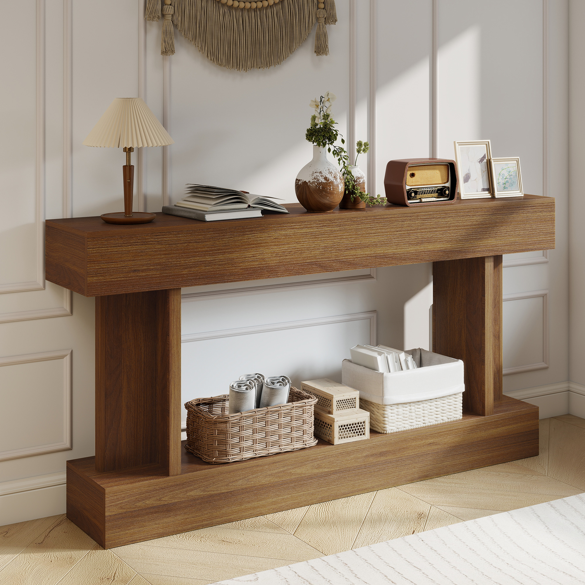 HOMCOM 63 Inch Long Console Table, Vintage Narrow Entryway Table with Storage Shelf for Living Room and Hallway, Dark Brown Aosom Canada