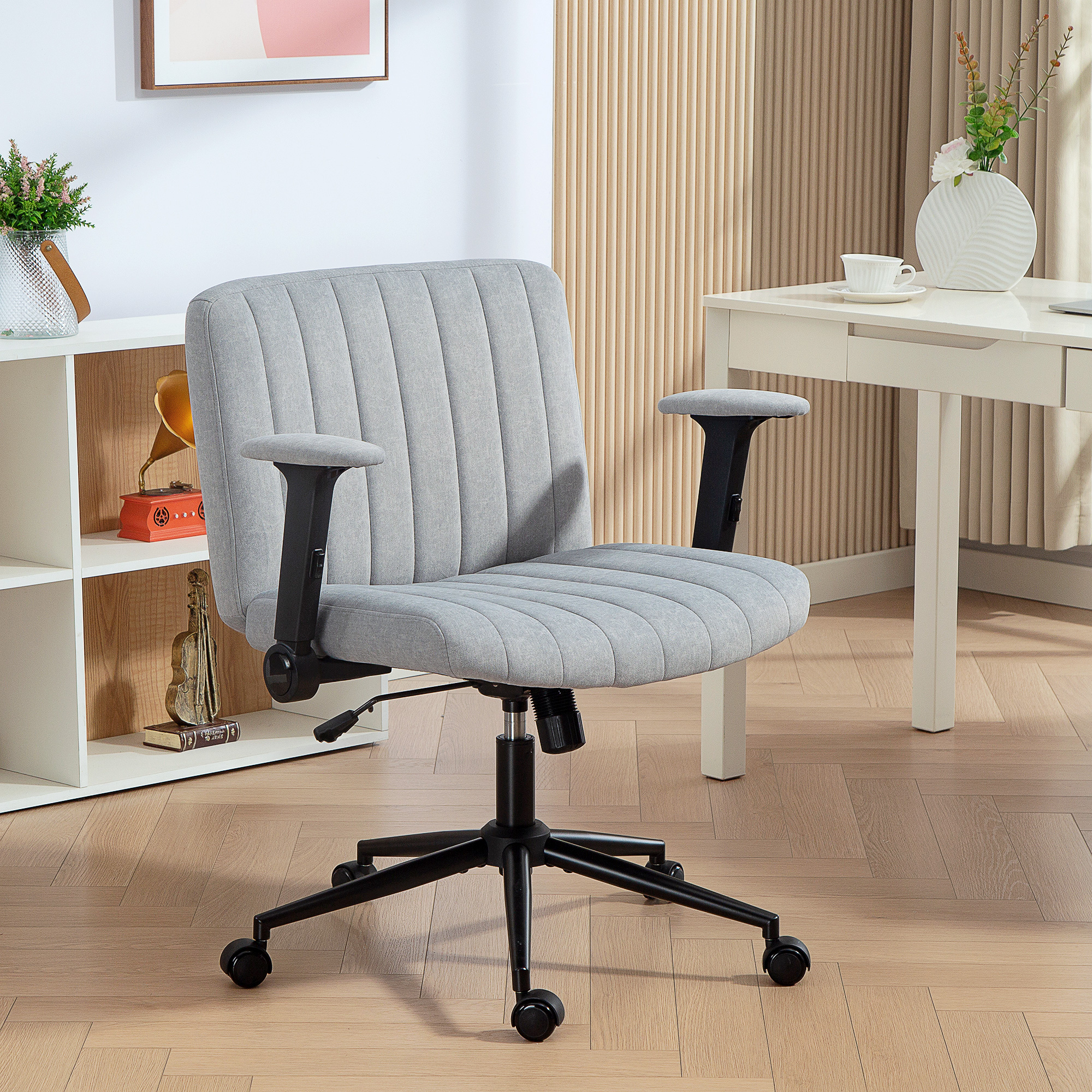 HOMCOM Criss Cross Chair with Flip-up Armrests, Wheels, Wide Office Chair with Adjustable Height, Tilting, Grey Aosom Canada