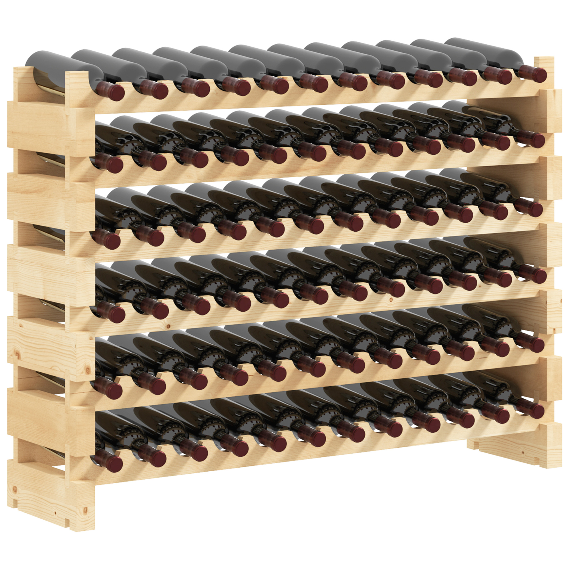 HOMCOM Elegant 72-Bottle Wooden Wine Rack, Stackable Storage, Natural Wood Finish, for Kitchen or Cellar | Aosom.com