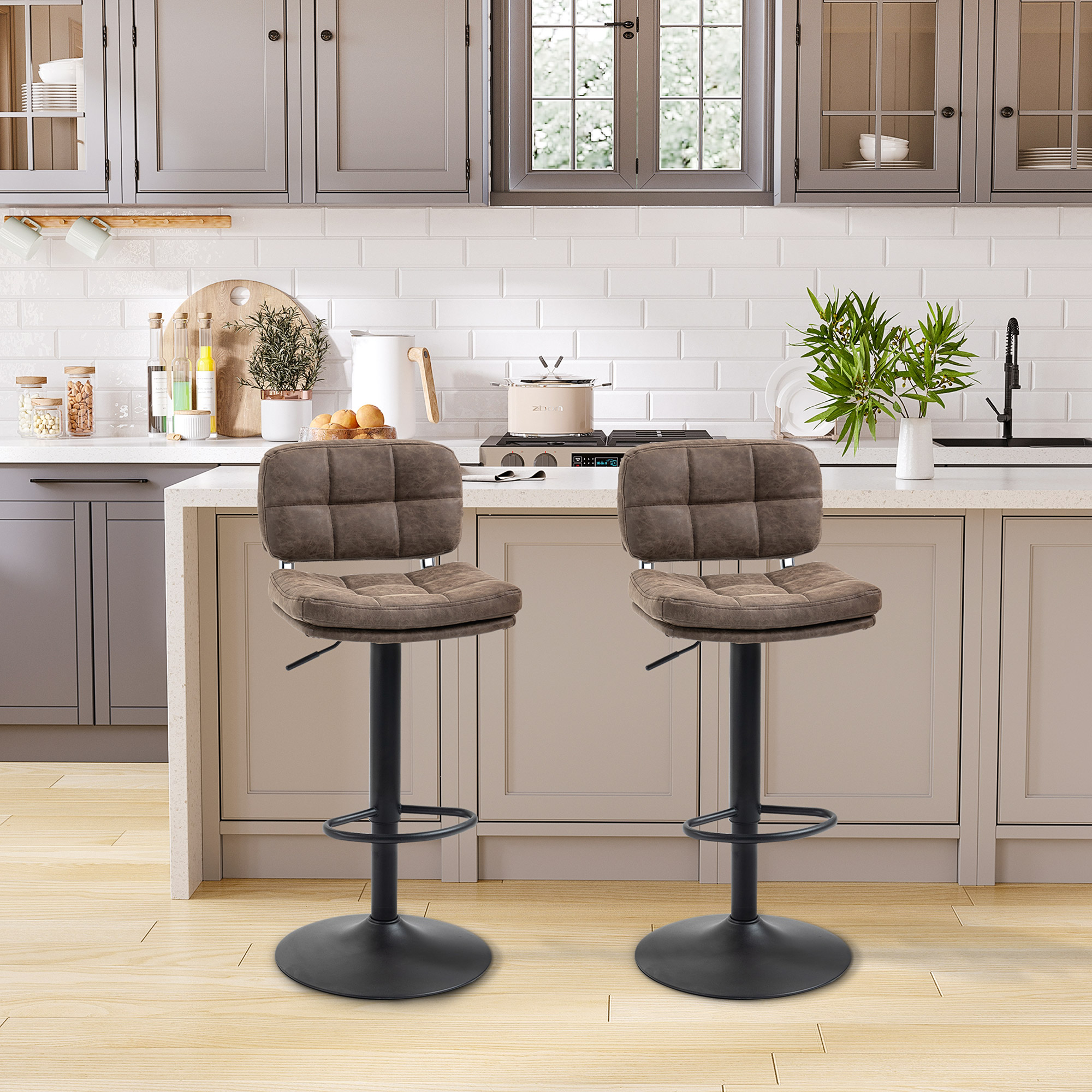 HOMCOM Bar Stools Set of 2, Swivel Counter Height Barstools with Adjustable Height, Back and Footrest, PU Leather Bar Chairs Aosom Canada