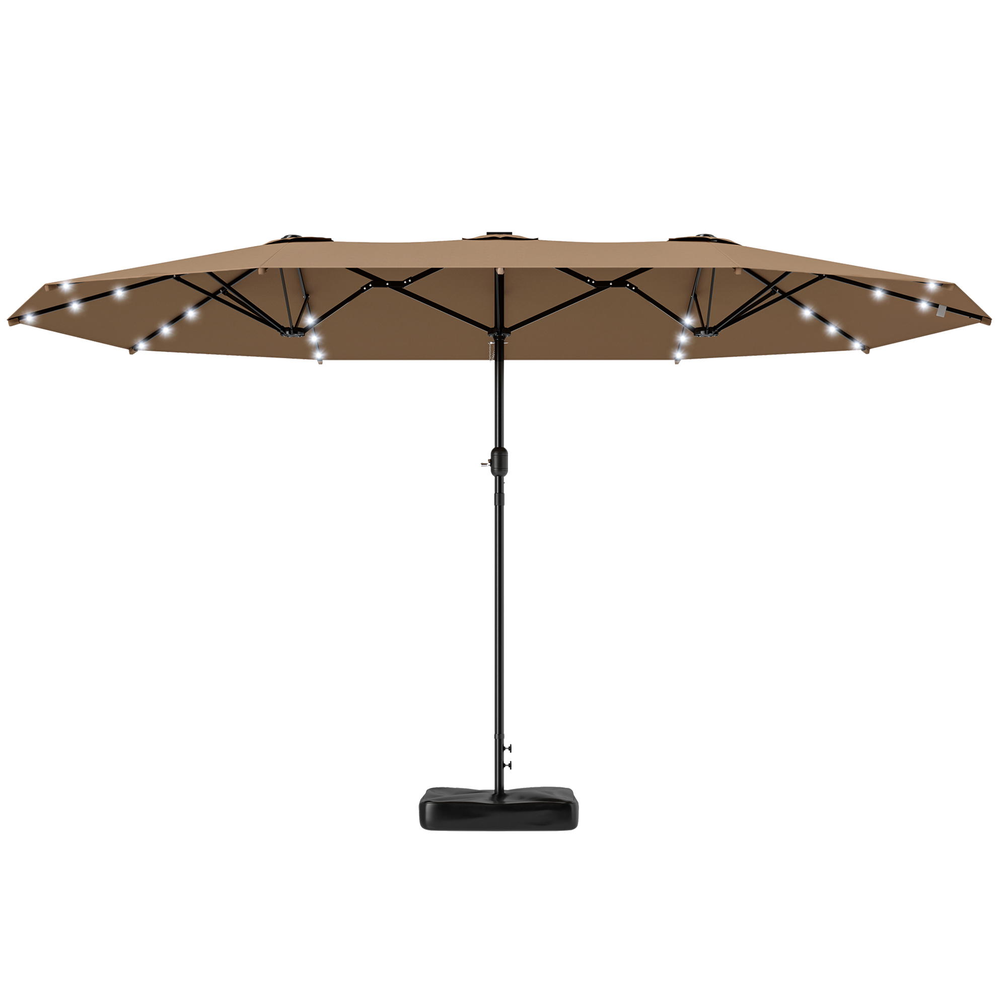 Outsunny Garden Parasol 14.4 ft. Double-Sided Sun Umbrella with Base, Patio Parasol with LED Solar L