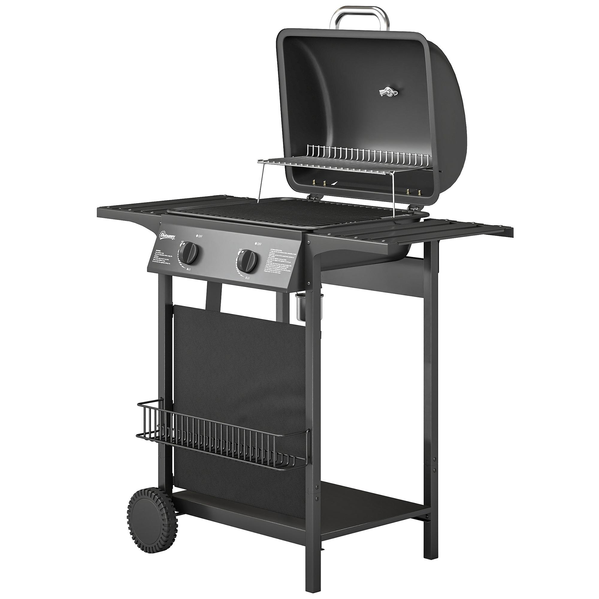 Outsunny Outsunny 2 Burner Propane Gas Grill, 18000 BTU BBQ Grill with Wheels, Warming Rack, Shelf, Thermometer, Grease Cup, Black - $135.99 at Aosom US