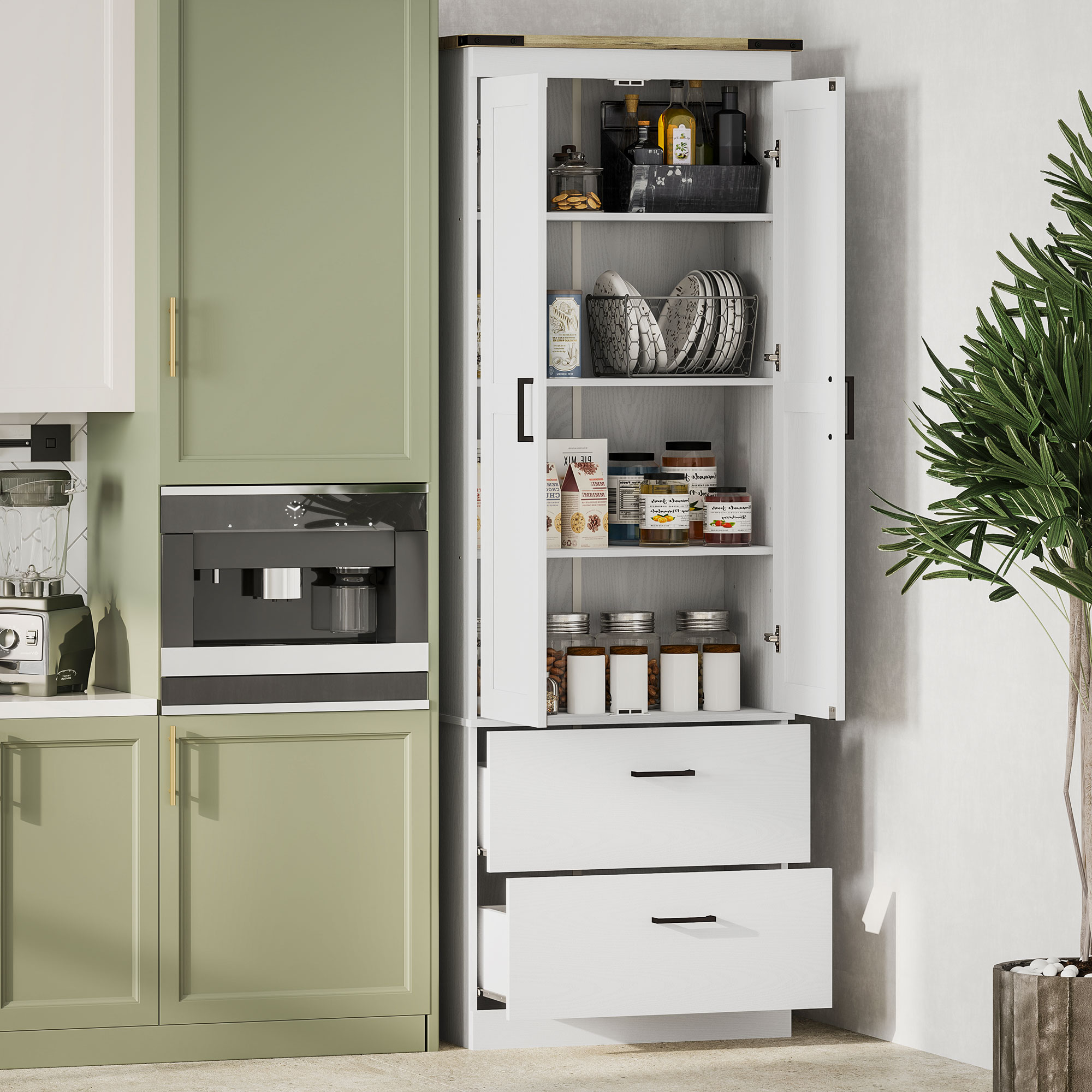 HOMCOM 67" Tall Kitchen Pantry Storage Cabinet, Kitchen Pantry Cabinet with Doors, Drawers and Adjustable Shelves, Cream White Aosom Canada