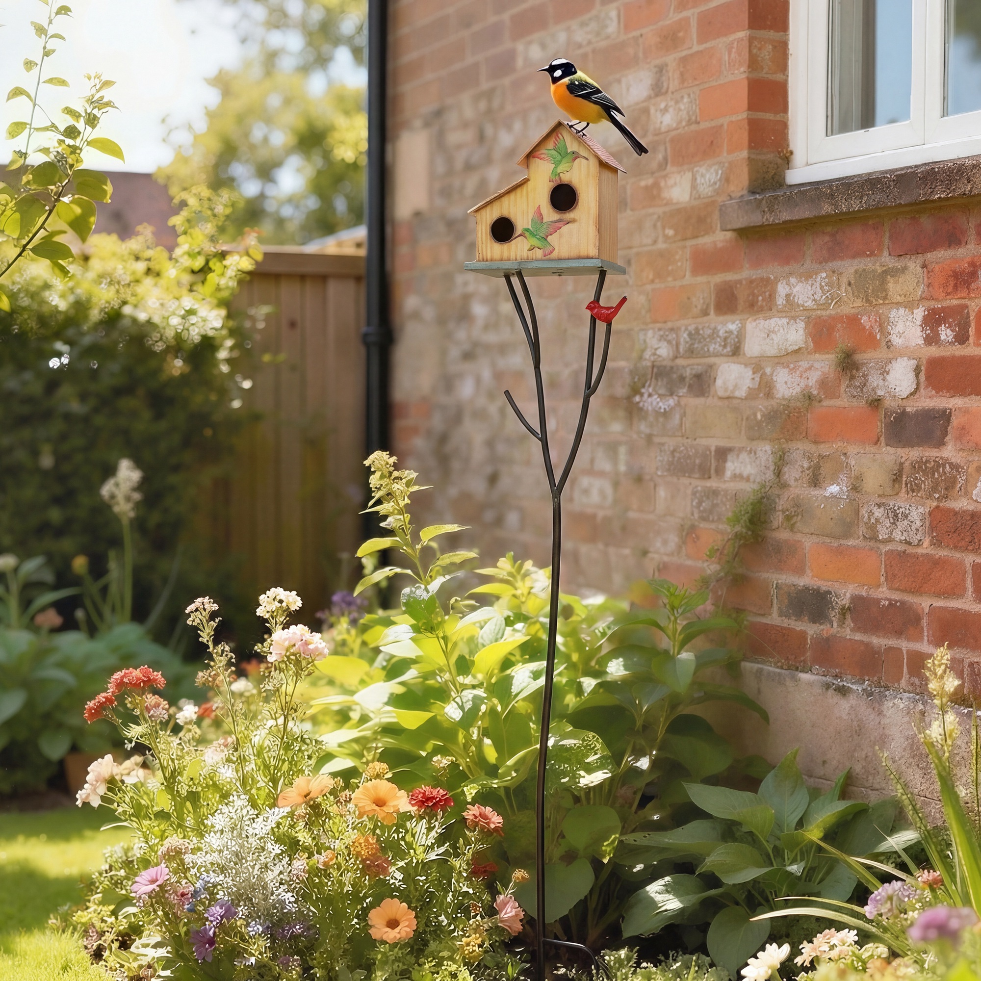Outsunny 57" Outdoor Bird House with Pole, Metal Bird Houses for Outside, Double-Hole Birdhouse Outdoor Decoration, Yellow Aosom Canada