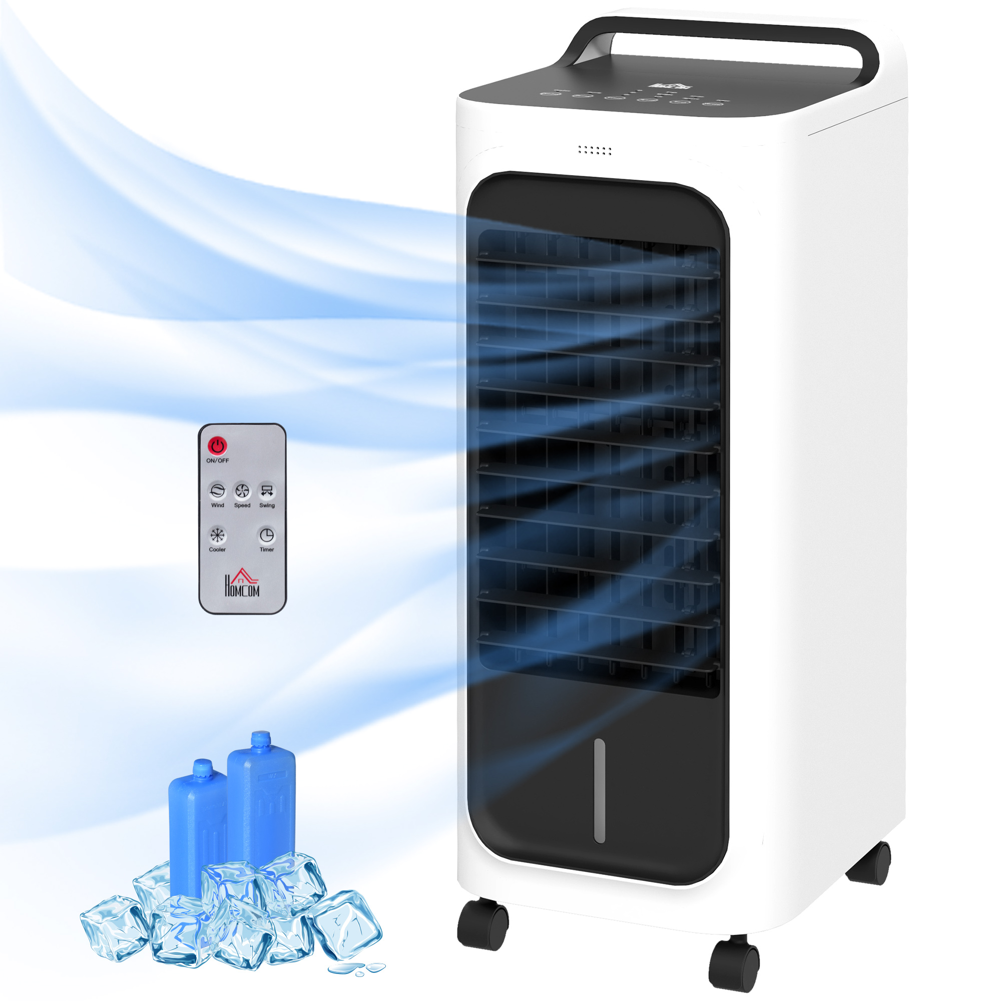 HOMCOM Room Air Cooler with Ice Packs, Ice Cooling Fan Water Humidifier Unit with Remote, Timer, Oscillating