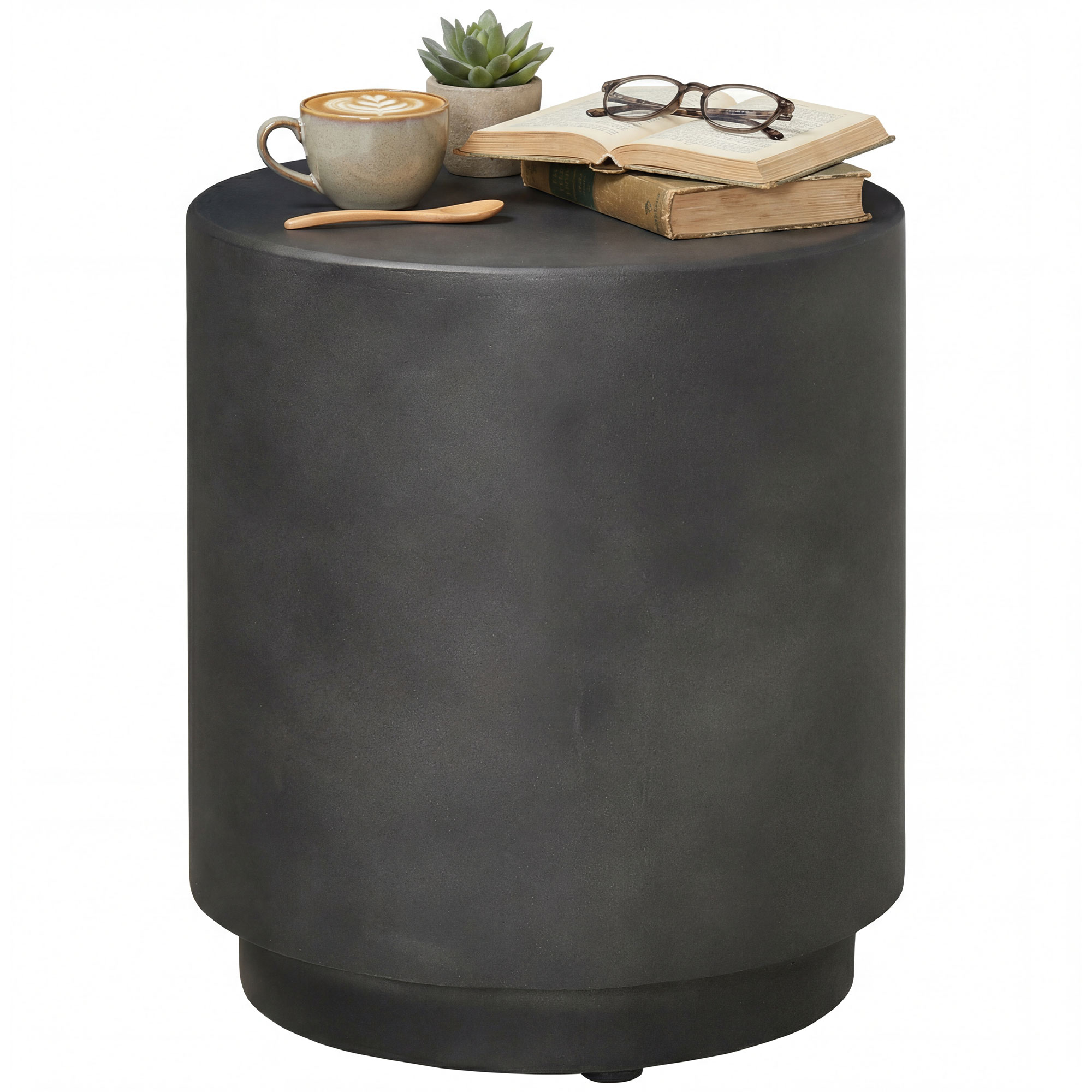 HOMCOM Lightweight Accent Table with Concrete Finish Round Side Table, Dark Gray