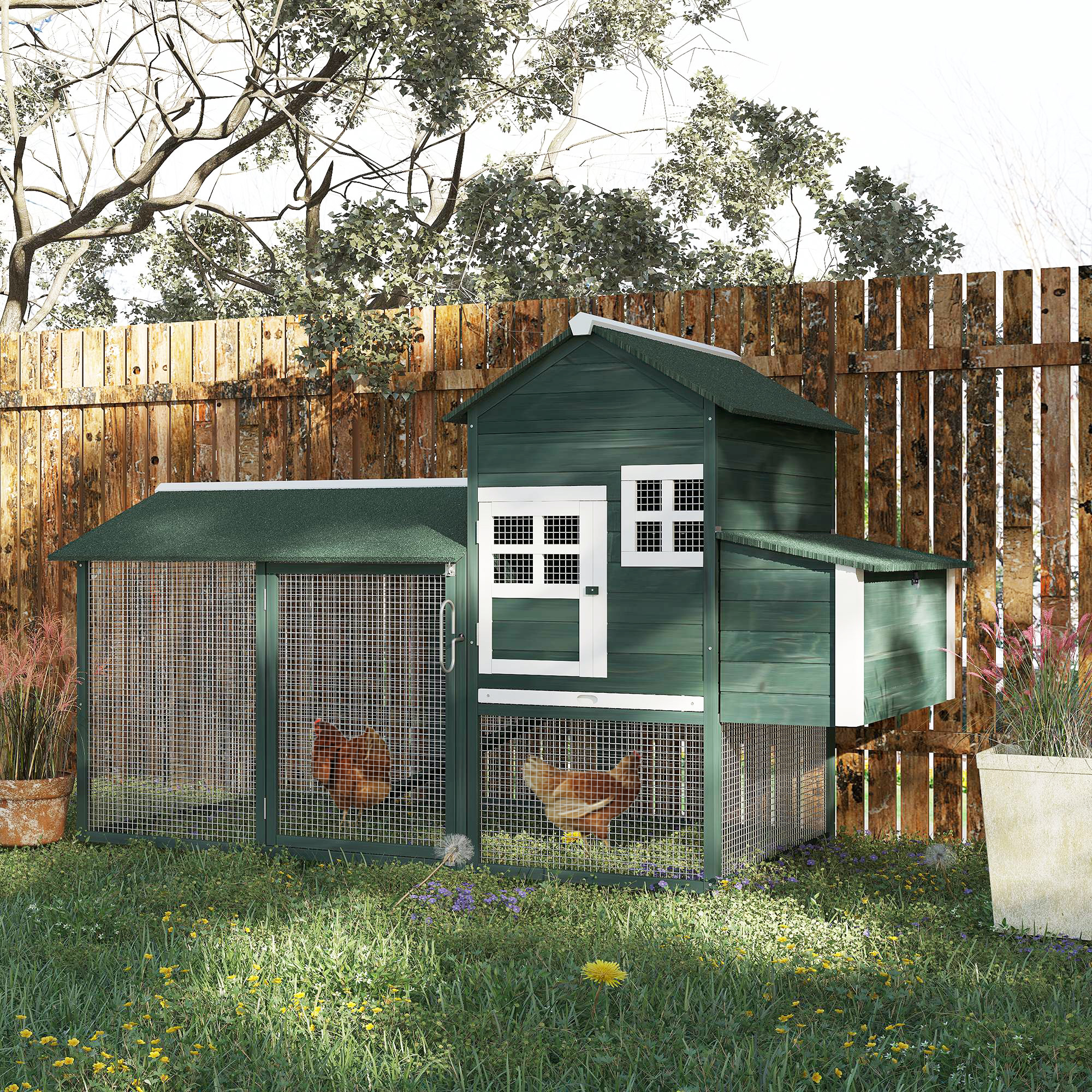 PawHut 84" Chicken Coop Wooden Hen House Backyard Poultry Cage Pen Nesting Box Chicken Run Green Aosom Canada