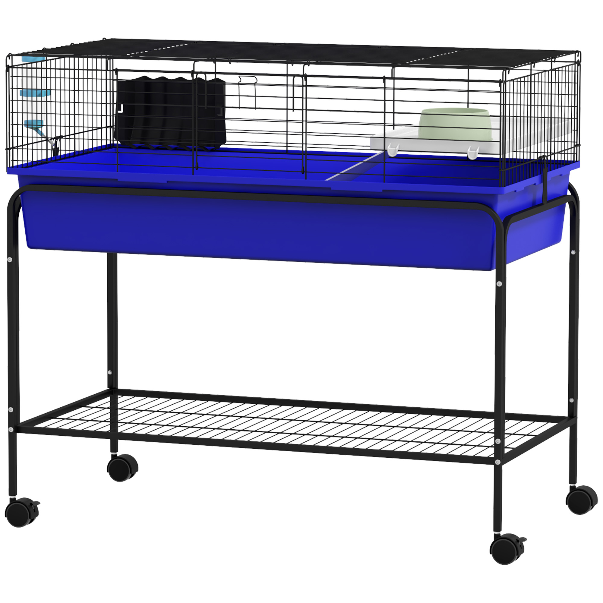 "PawHut Two-Story Small Animal Cage Removable from Stand, Pet Habitat with Shelf & Wheels, 39"" x 20.5"" x 36.5"", Blue | Aosom.com"