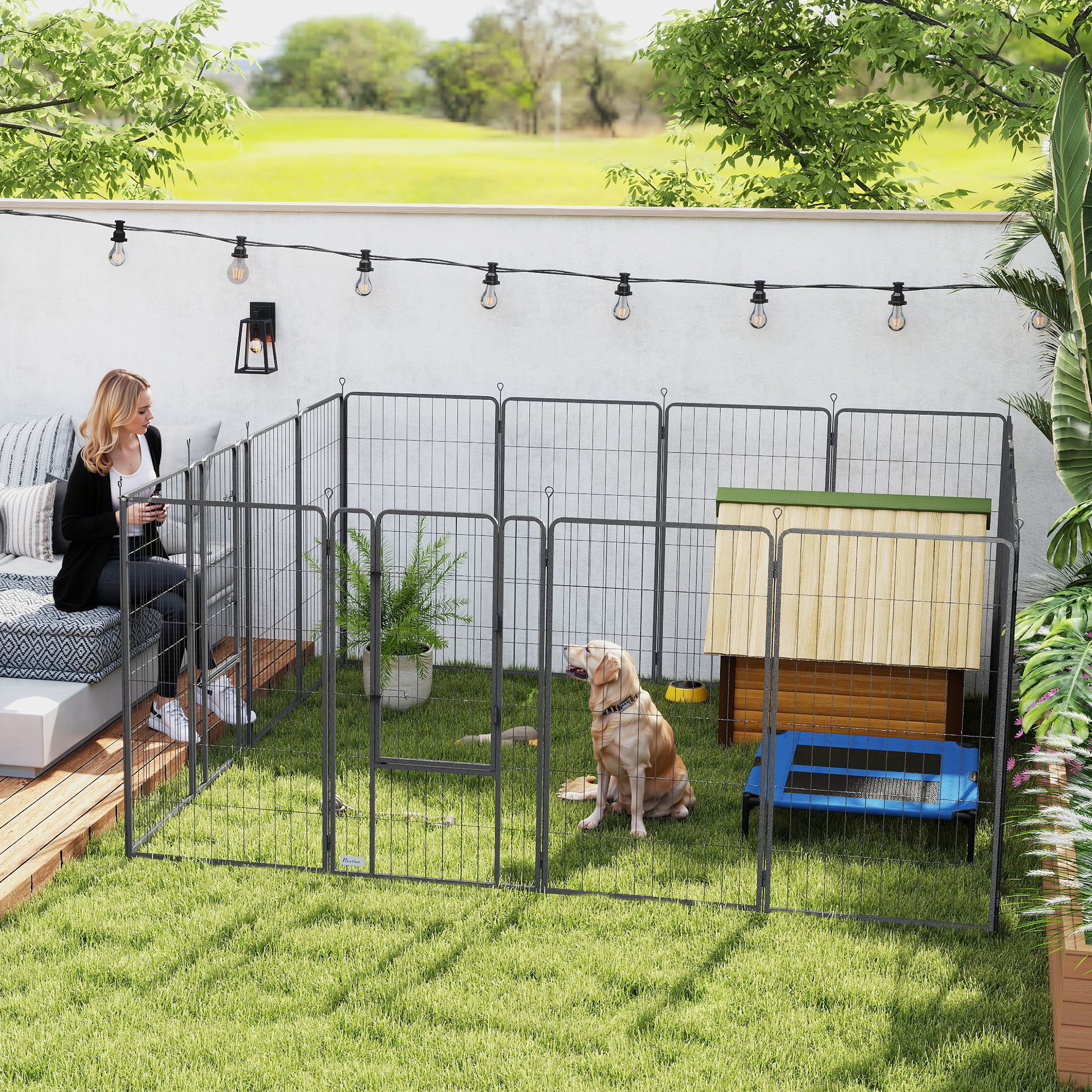 PawHut 16 Panels Dog Playpen with Strap, Portable & DIY, for Large Dogs, for Yard, RV, Camping, Garden, 47" Height Aosom Canada