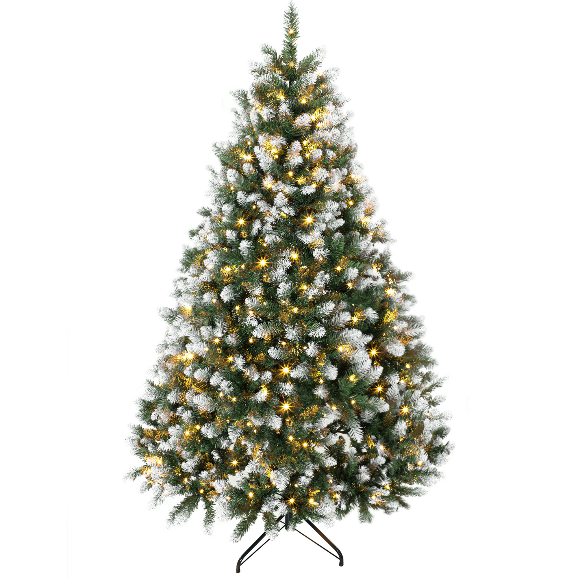 HOMCOM 6ft Pre-lit Artificial Christmas Tree White-Tipped Hinged Full Xmas Tree with 1020 Tips