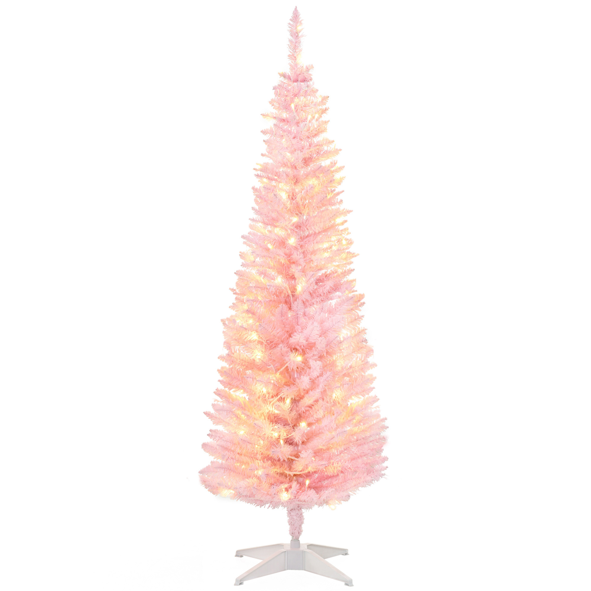 HOMCOM 5ft Pencil Christmas Tree, Slim Artificial Christmas Tree with Realistic Branches and Warm White LED Lights, White