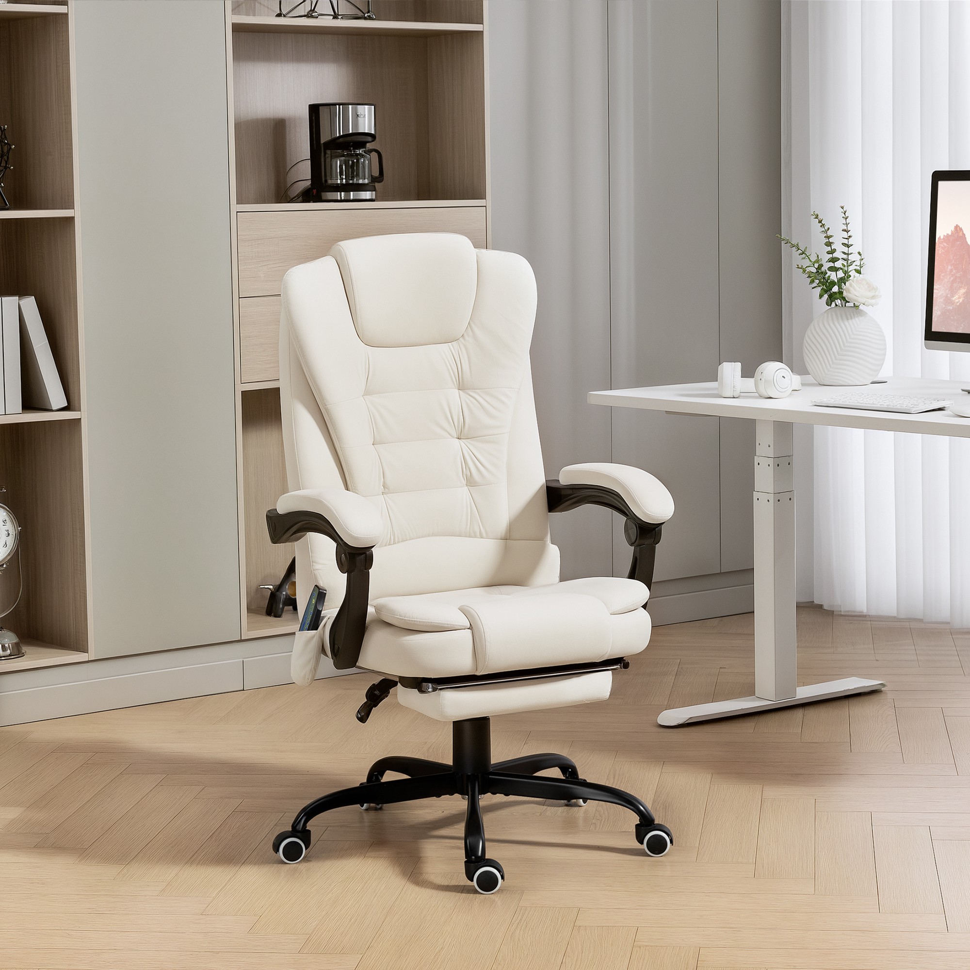 Vinsetto 7-Point Vibrating Massage Chair, Reclining Office Chair with Footrest, Reclining Back, Adjustable Height, Beige Aosom Canada