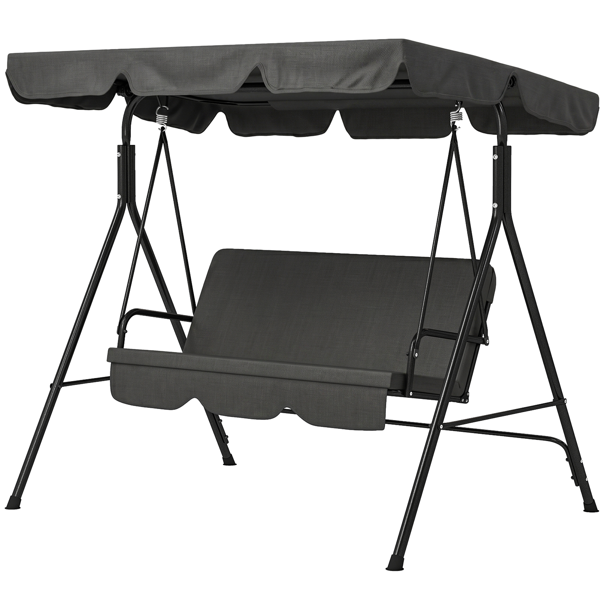 Outsunny 3-Seat Outdoor Patio Swing Chair w/ Cushion, Steel Frame Stand, Adjustable Tilt Canopy for Patio, Garden, Black 1