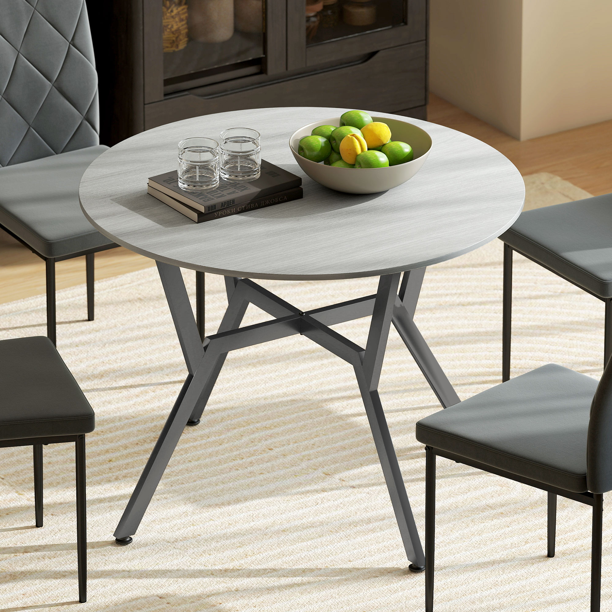 HOMCOM 35" Round Dining Table, Modern Dining Room Table with Steel Frame, Space Saving Small Kitchen Table, Grey Aosom Canada