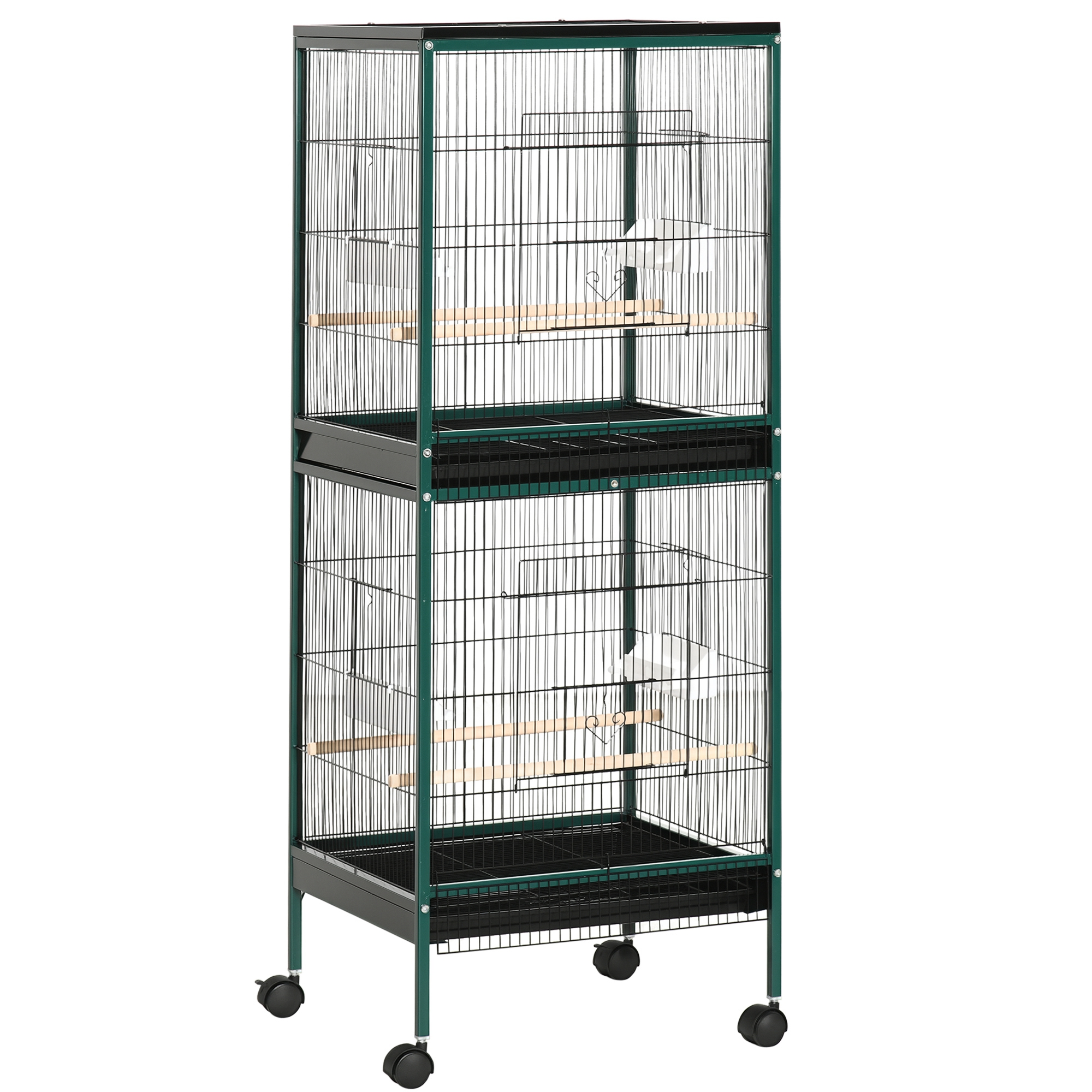 PawHut Large Bird Cage with 1.7 ft. Width for Wingspan, Bird Aviary Indoor with Multi-Door Design, Fit for a Canary, Finch, Conure, 55", Green