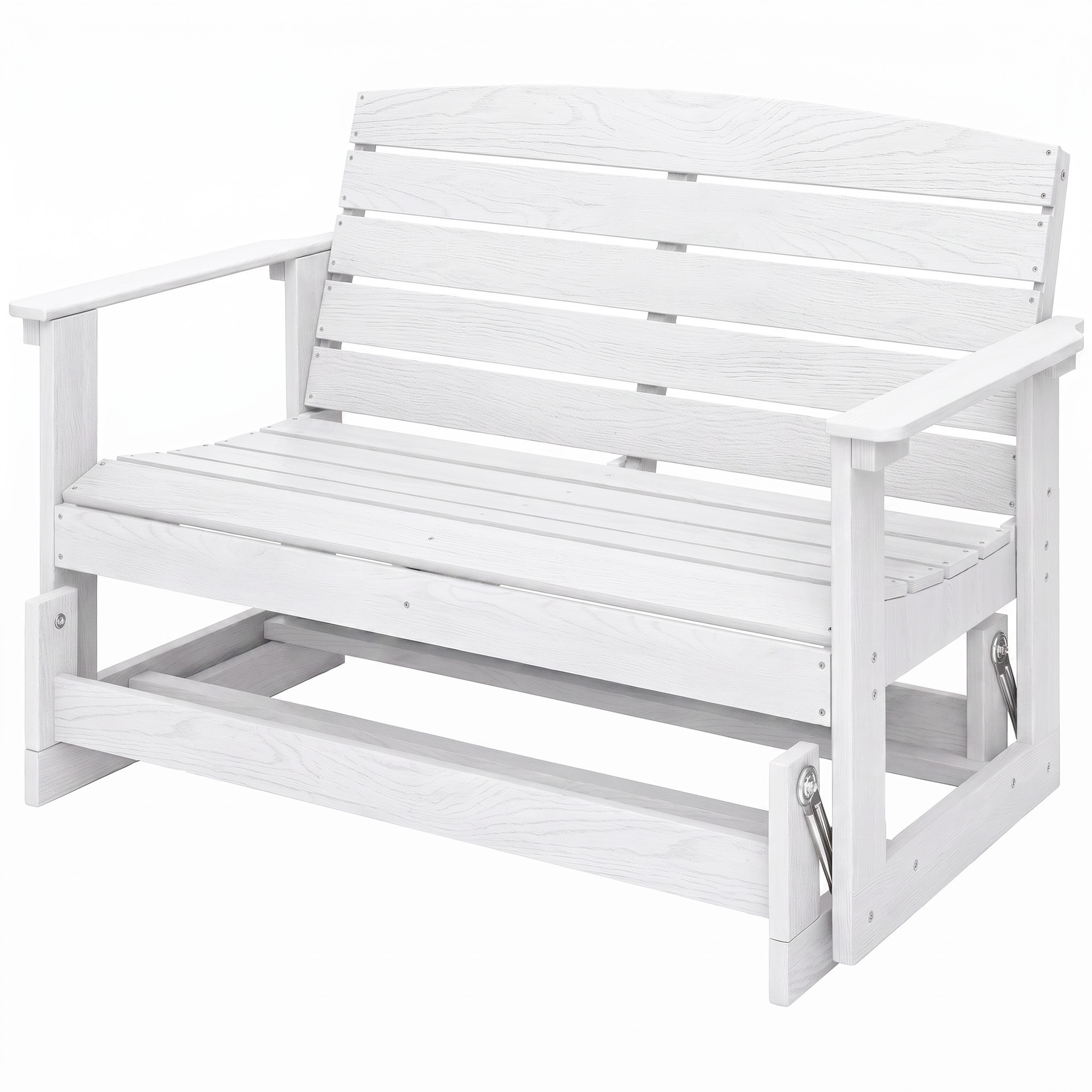 Outsunny Patio Glider Bench w/ HDPE Slatted Double Rocking Chair, Distressed White