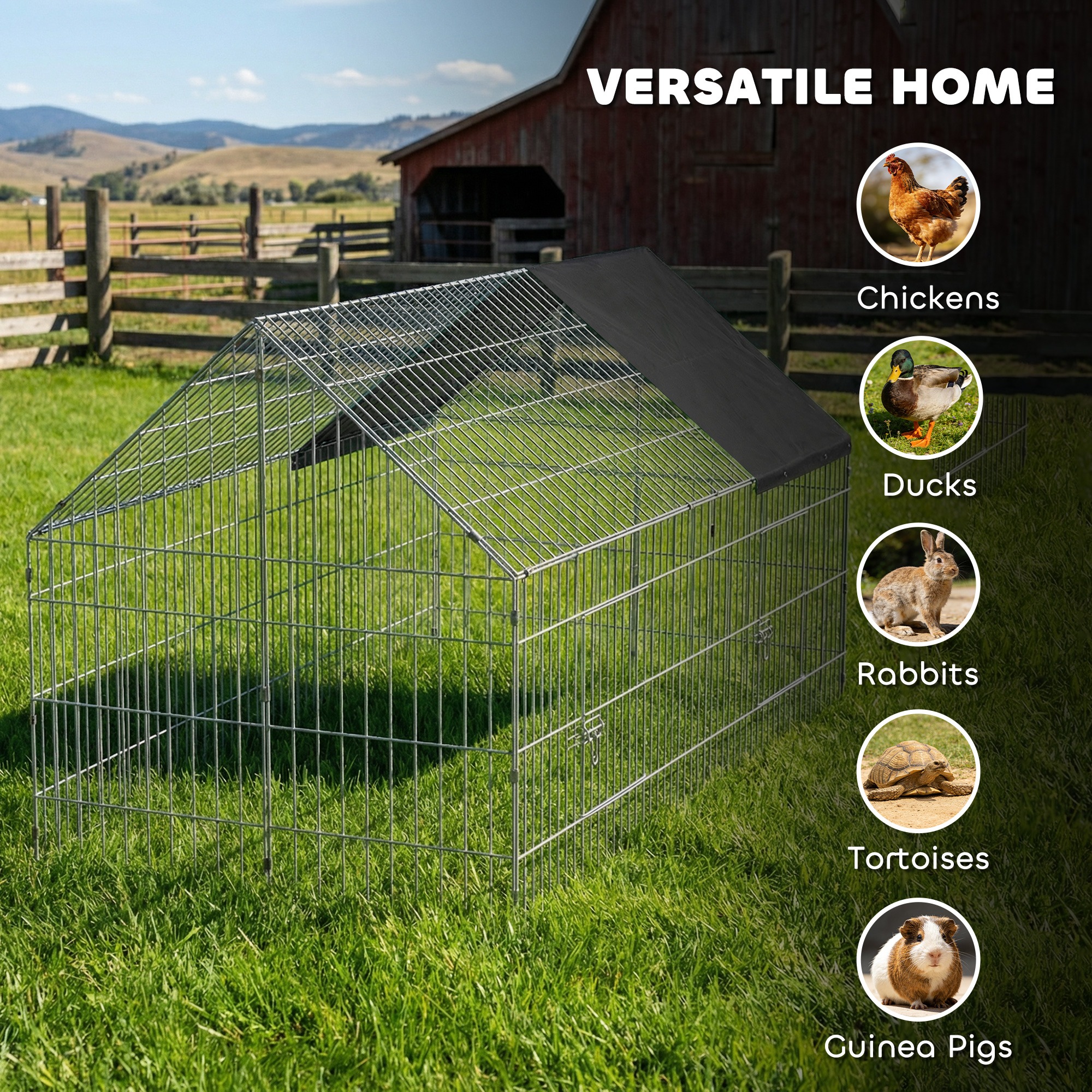 PawHut Metal Chicken Coop with Cover for Backyard Small Animals